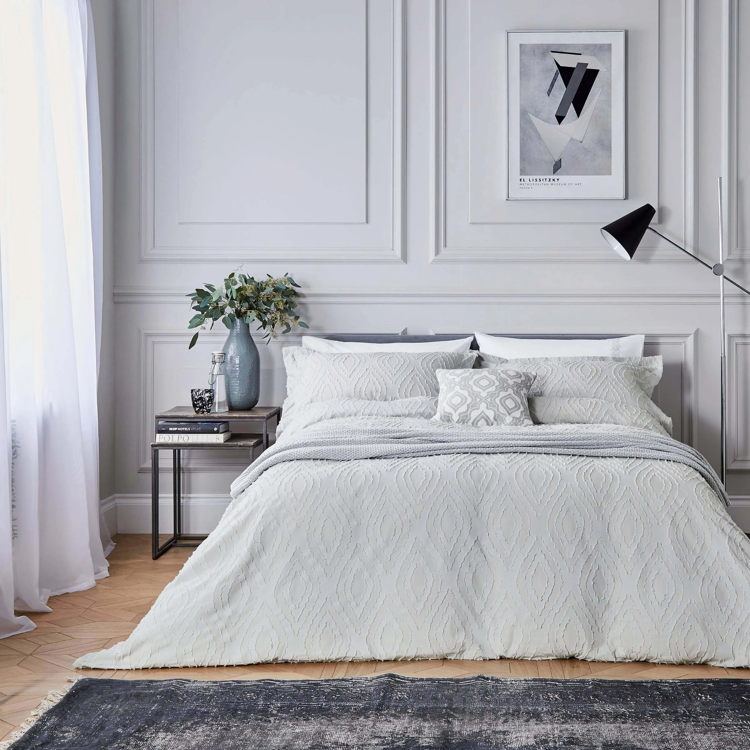 Double Duvet Cover Set - Silver, Cotton