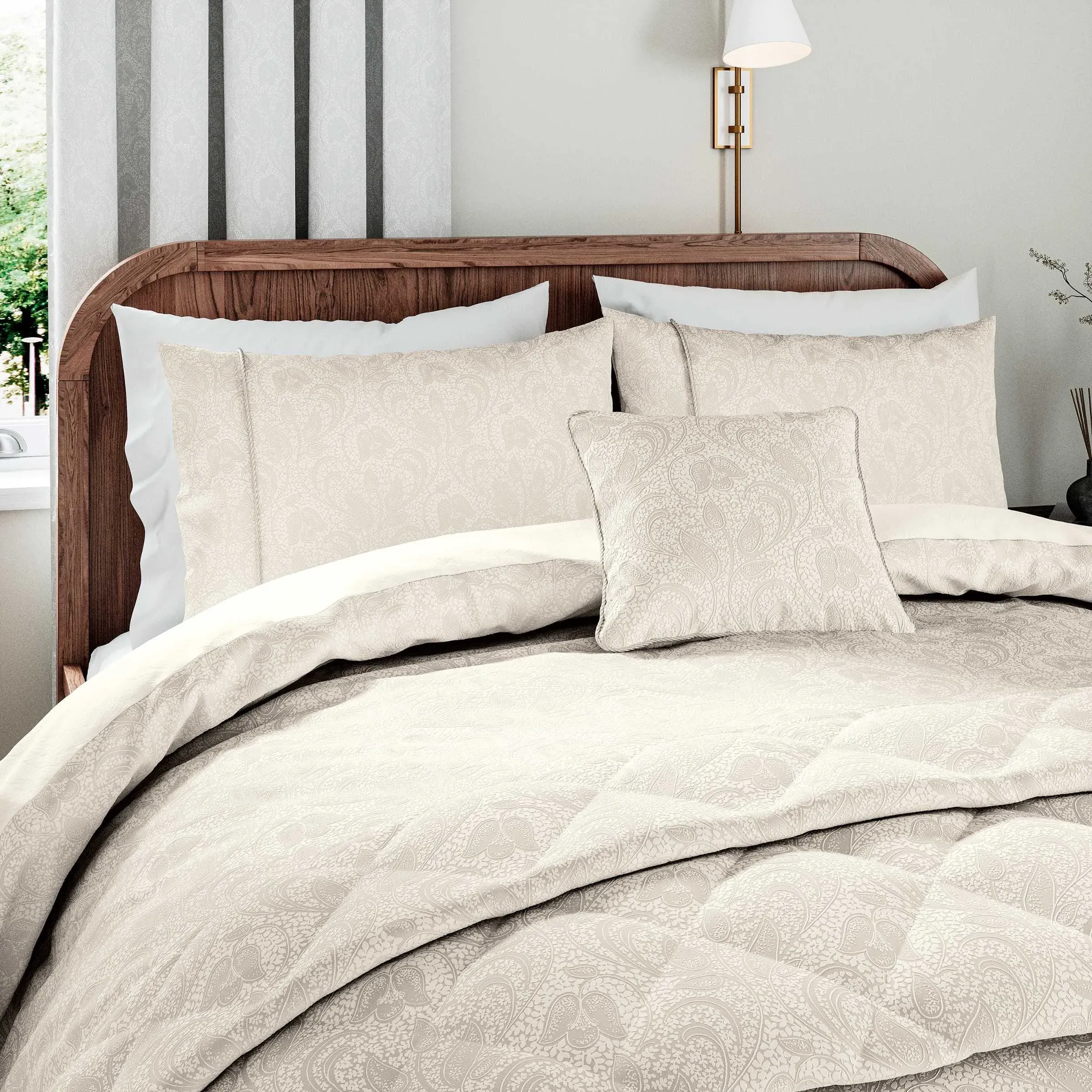 Double Duvet Cover Set with Rope Trim - Cashmere