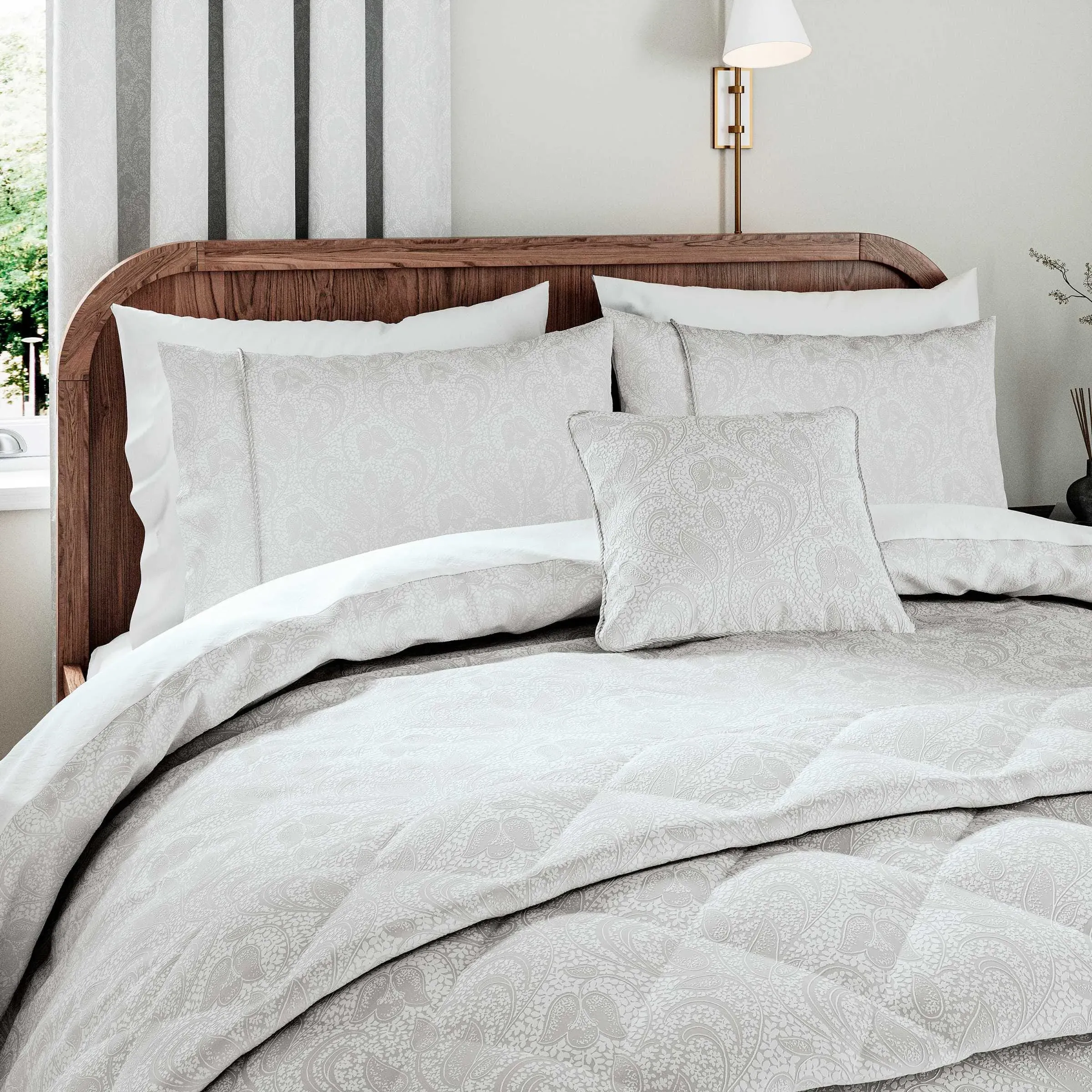 Double Duvet Cover Set with Rope Trim - Platinum