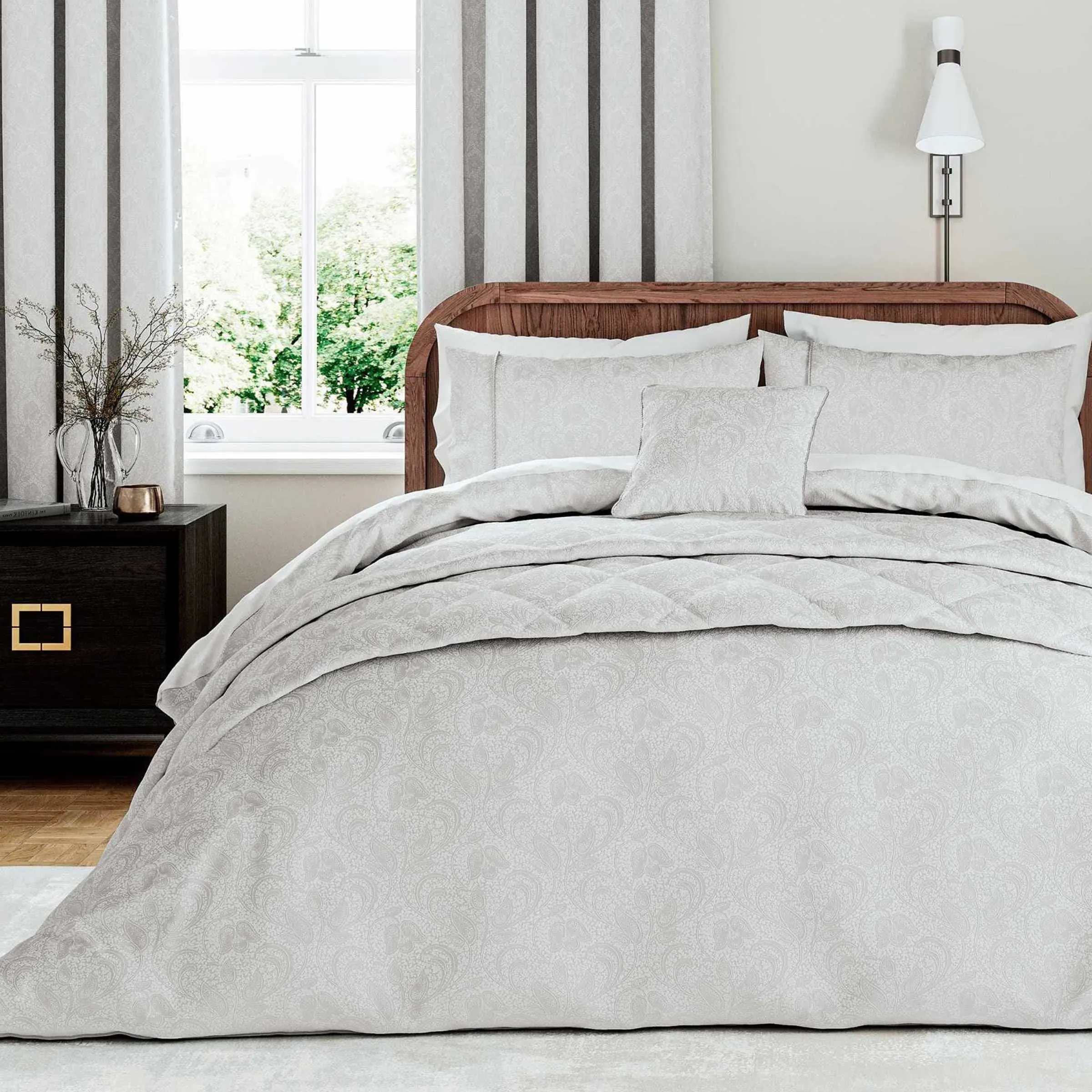 Double Duvet Cover Set with Rope Trim - Platinum