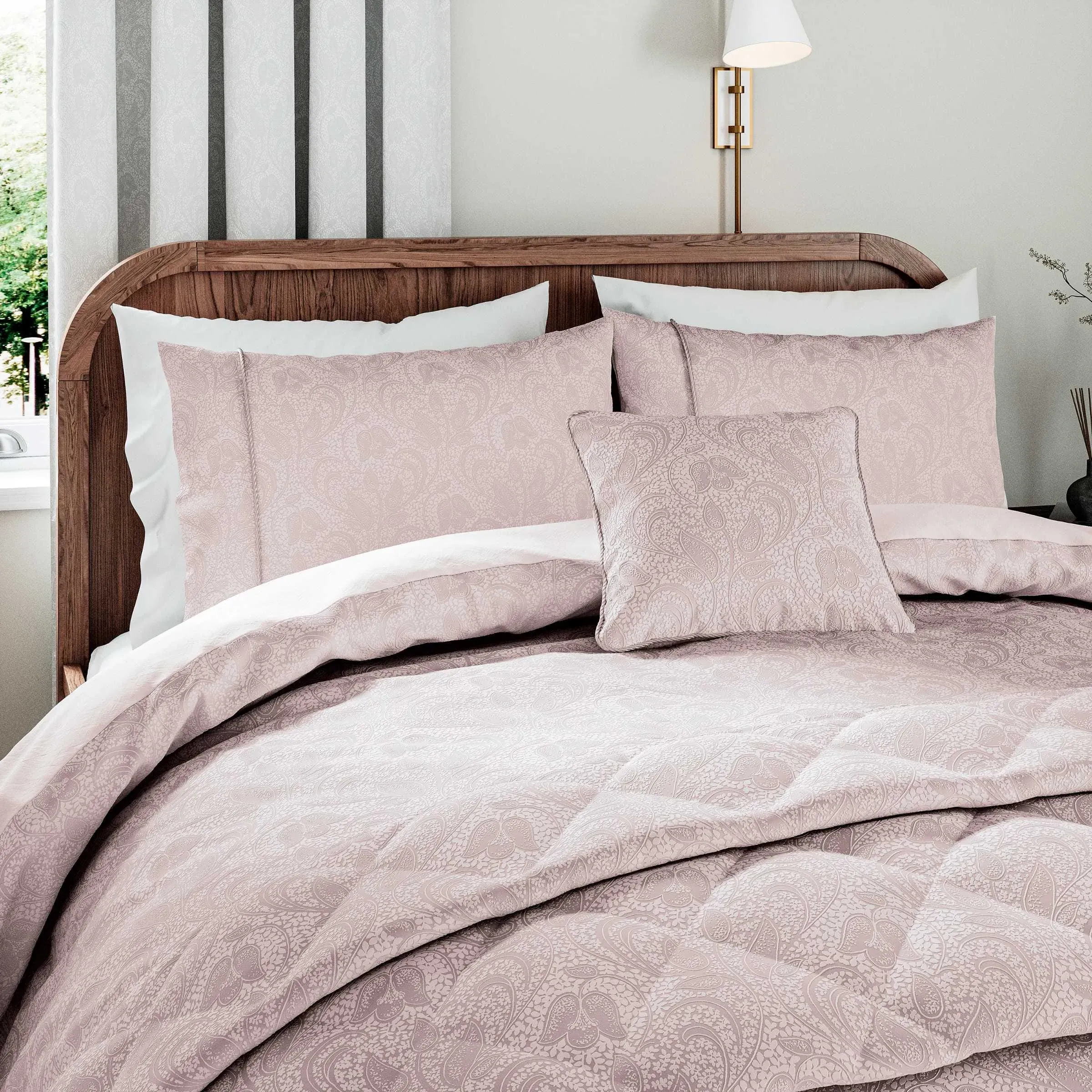 Double Duvet Cover Set with Rope Trim - Tuberose