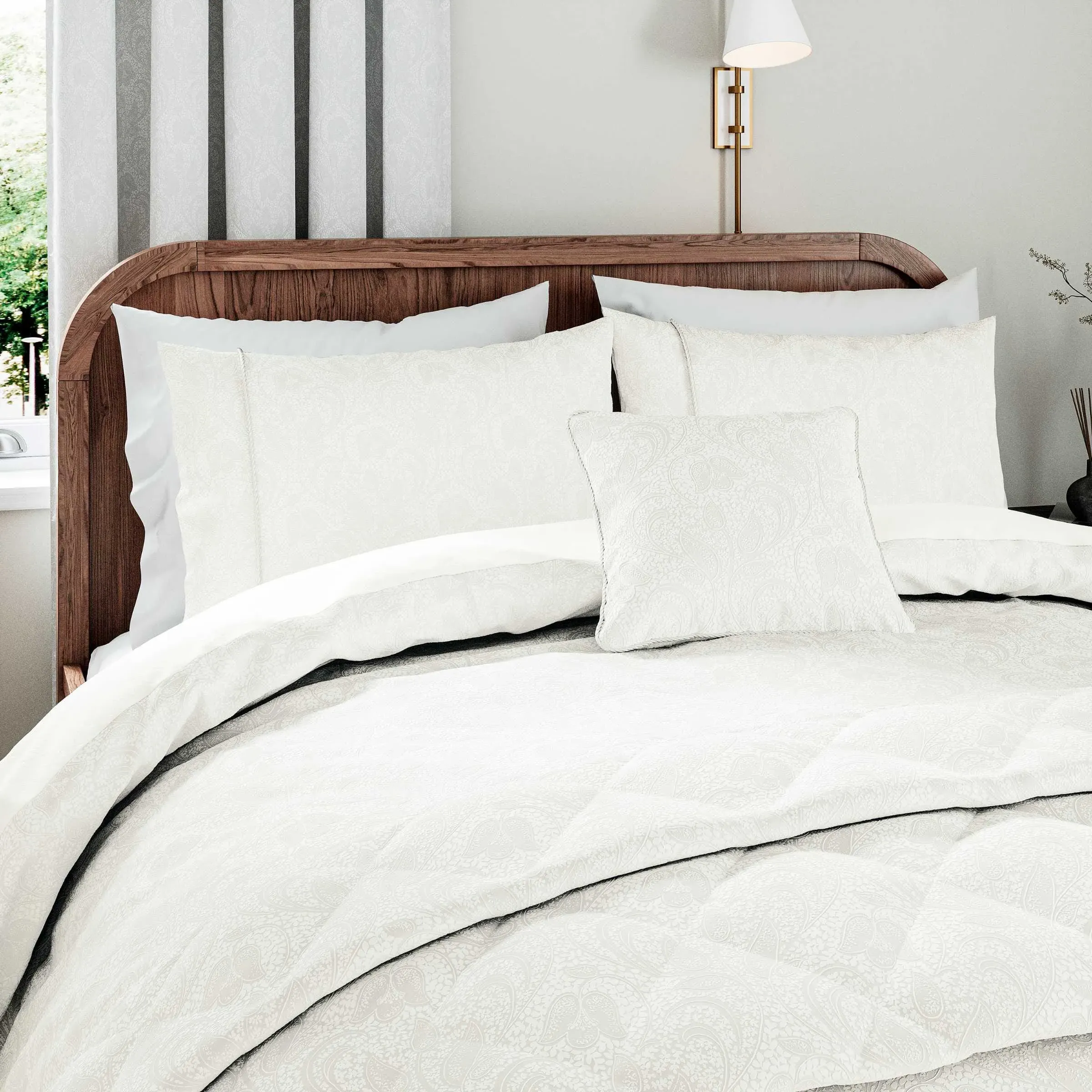 Double Duvet Cover Set with Rope Trim - White