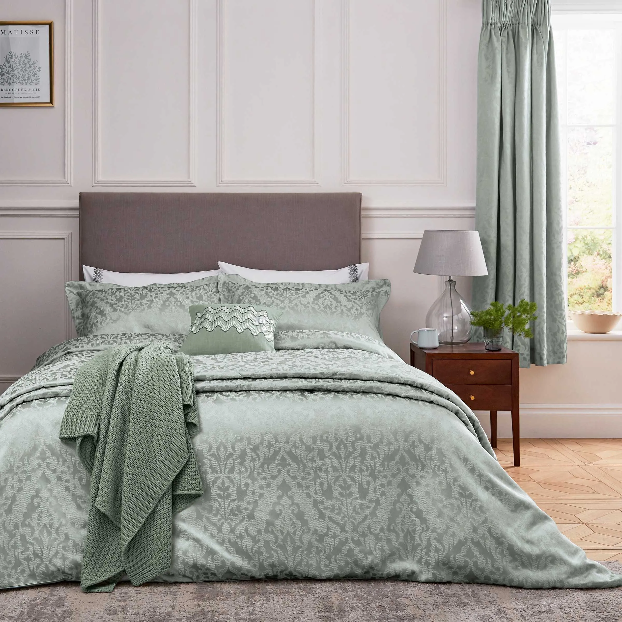 King Size Duvet Cover Set - Sage, Jacquard