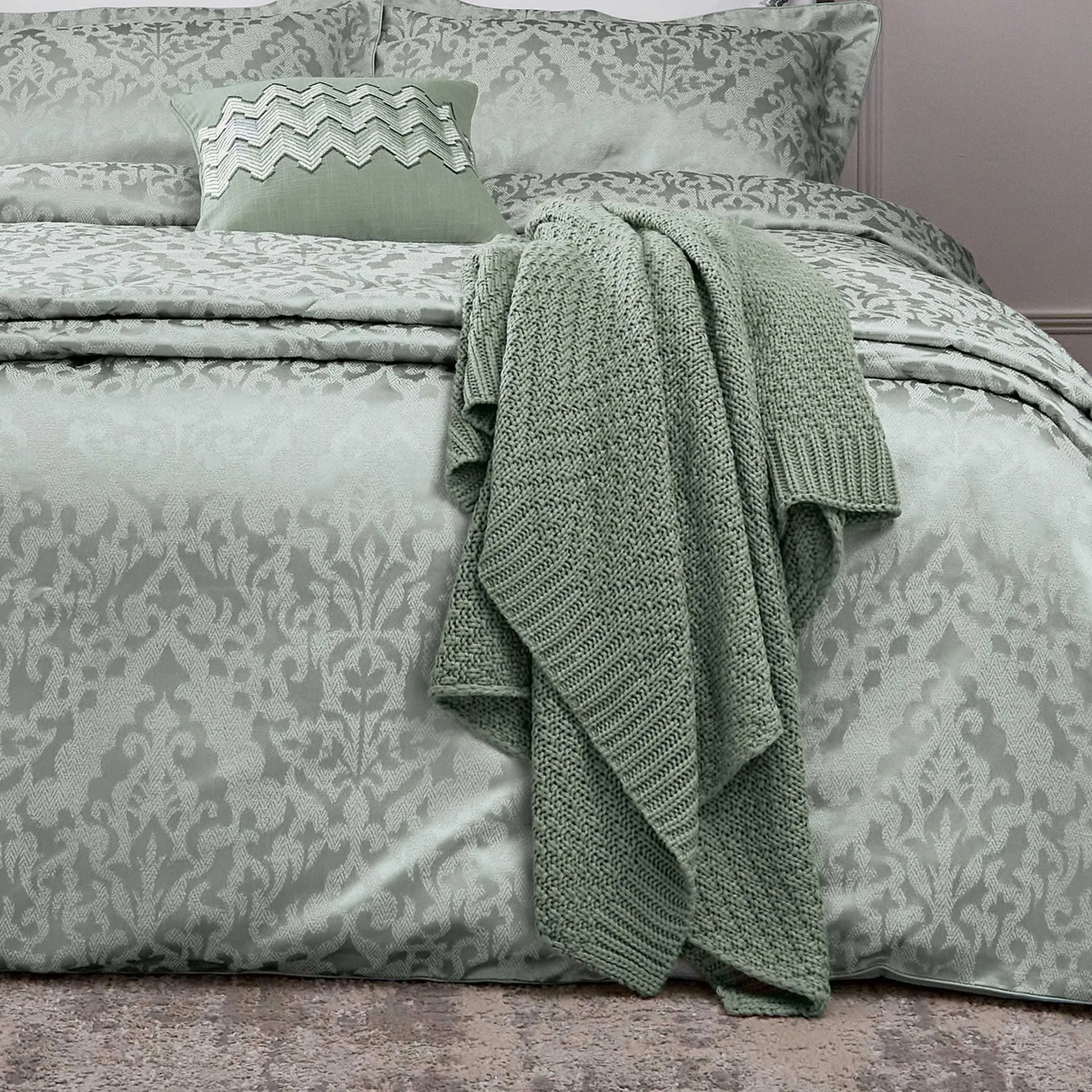 Knitted Throw with Geometric Pattern - Sage image