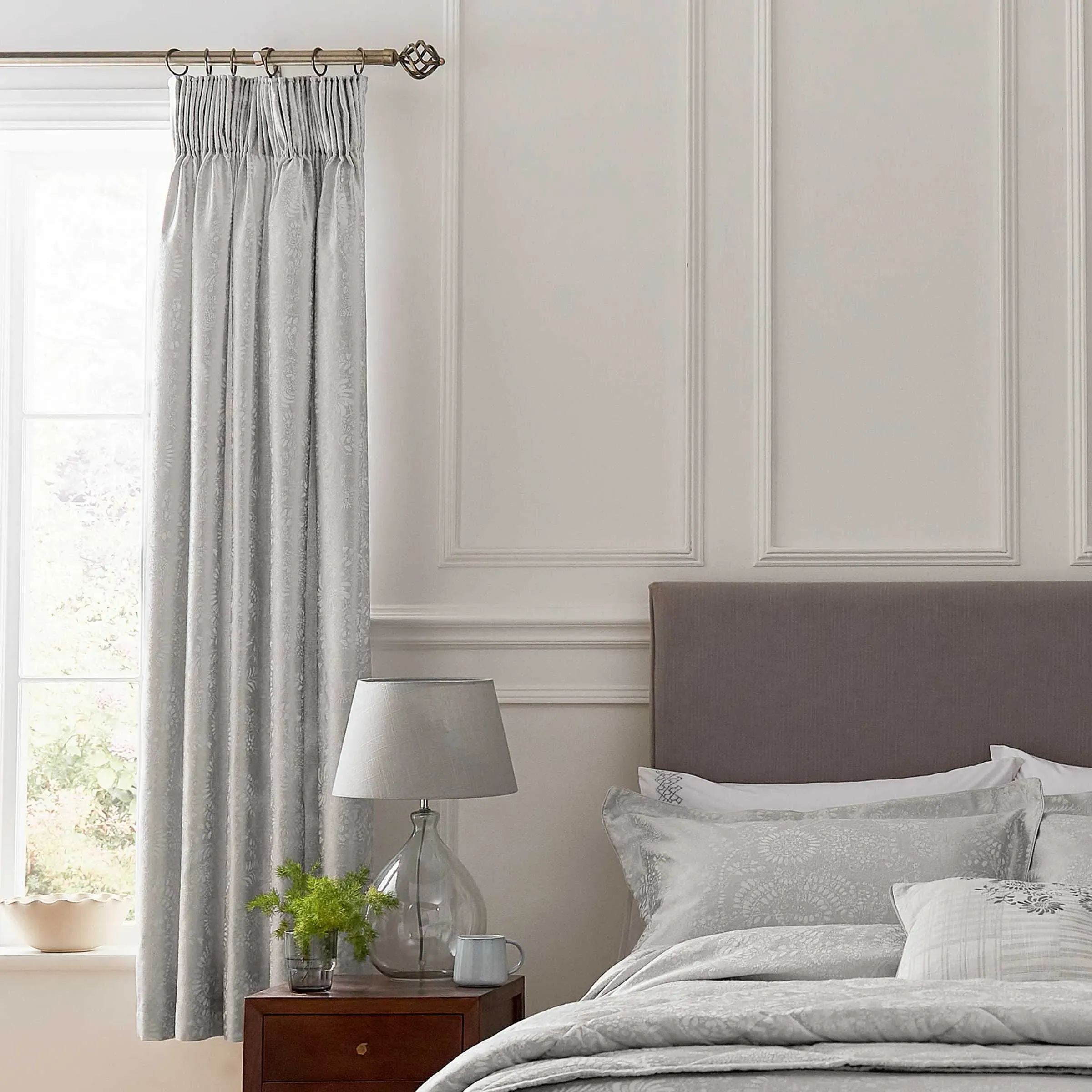 Lined Curtains 66x72 - Silver, Jacquard image