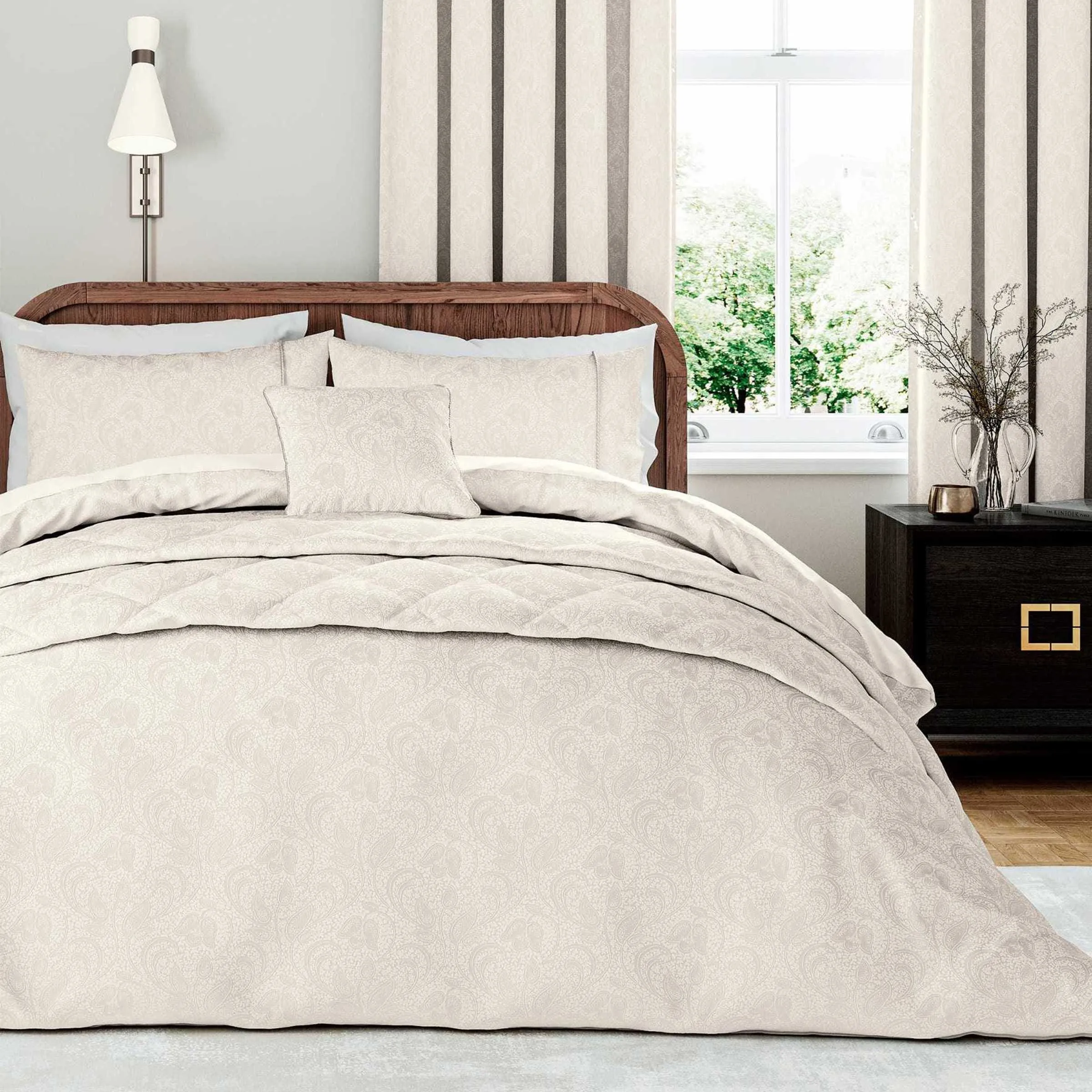 Lined Curtains with Botanical Pattern - Cashmere