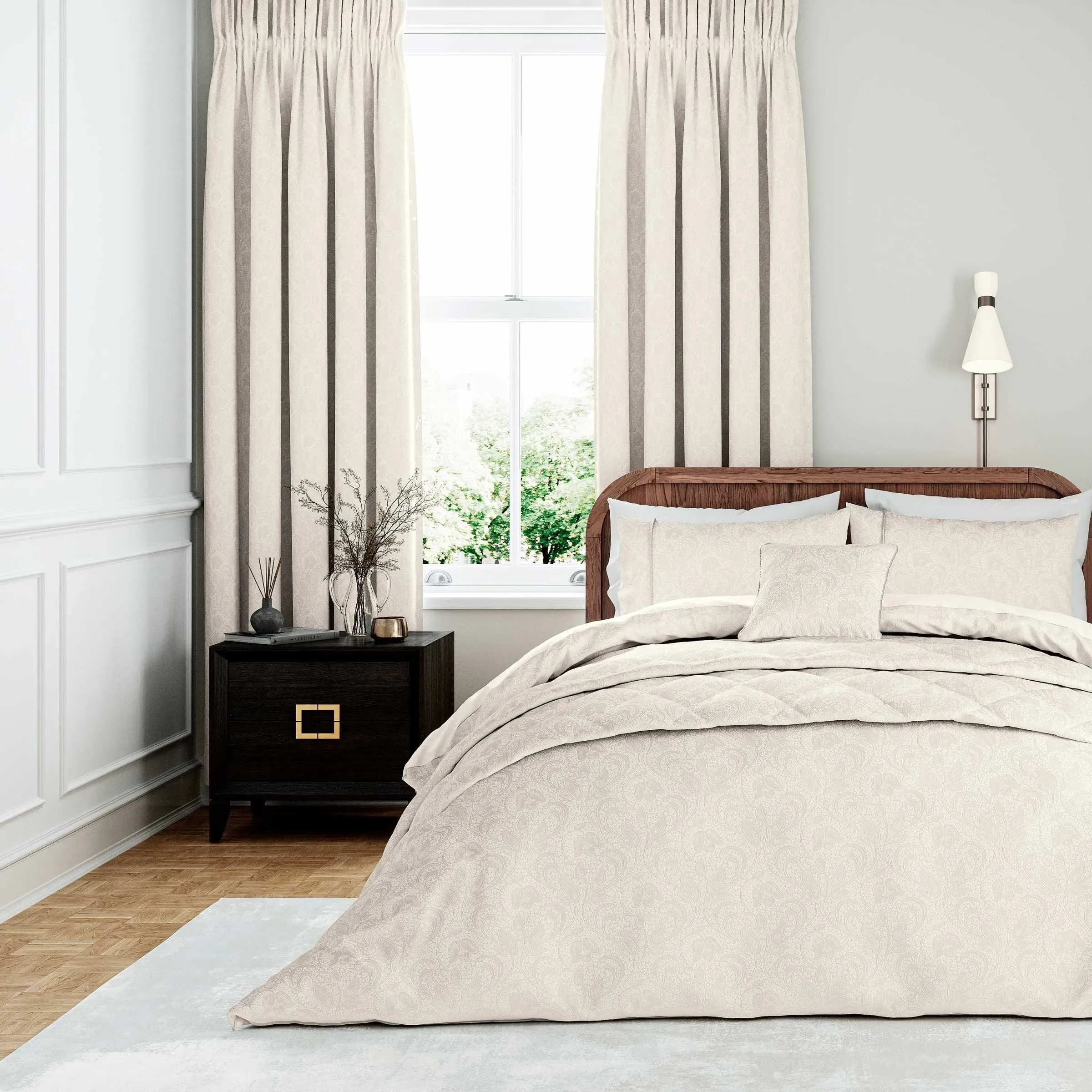 Lined Curtains with Botanical Pattern - Cashmere image