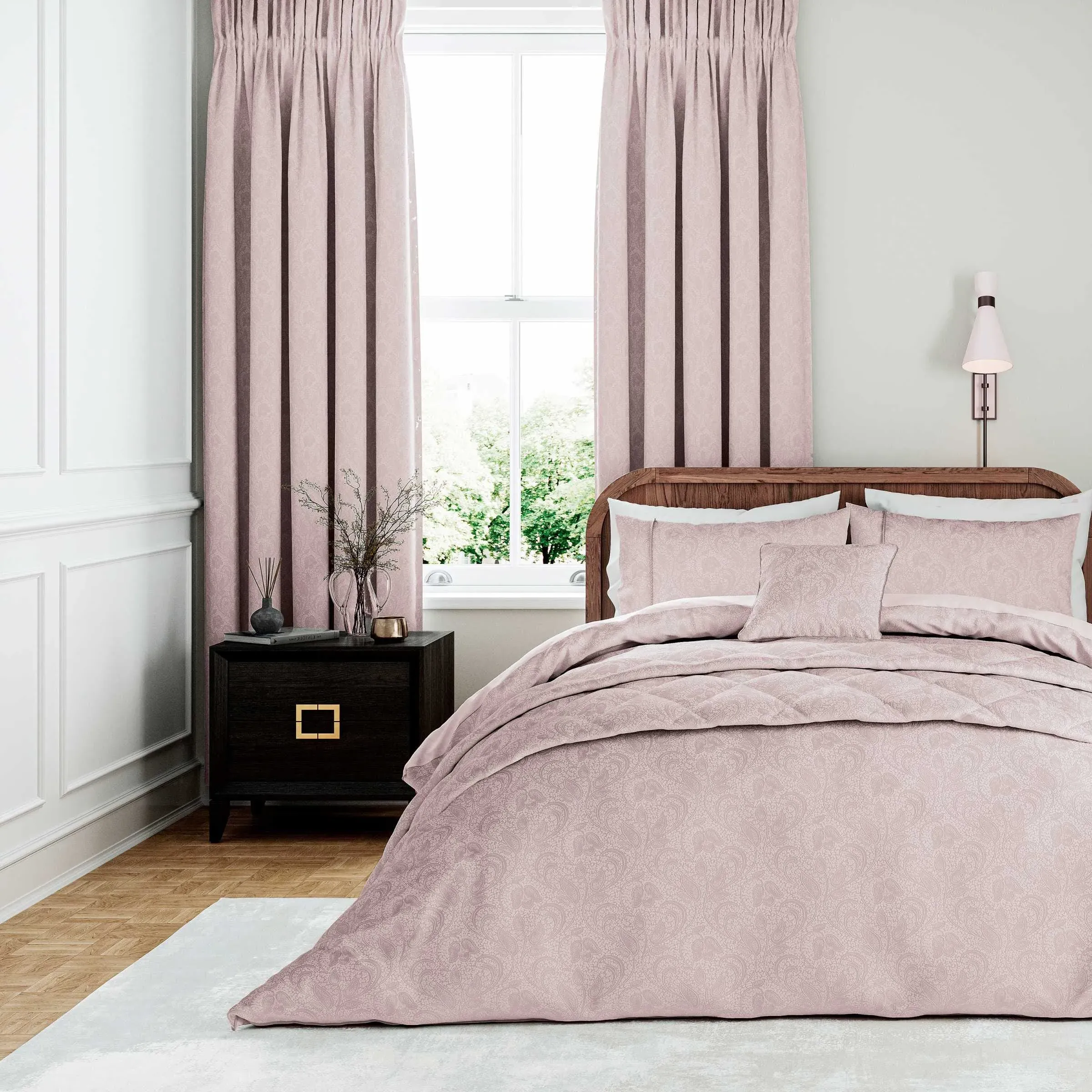 Lined Curtains with Botanical Pattern - Tuberose