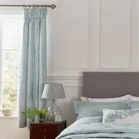 Lined Curtains with Floral Pattern - Duck Egg