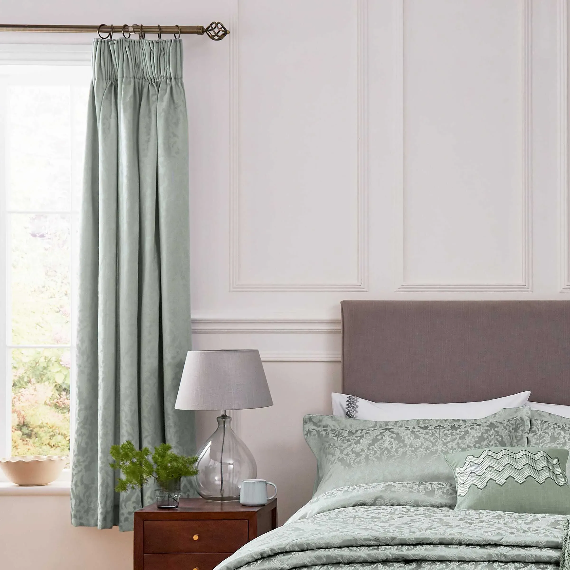 Lined Curtains with Geometric Pattern - Sage image