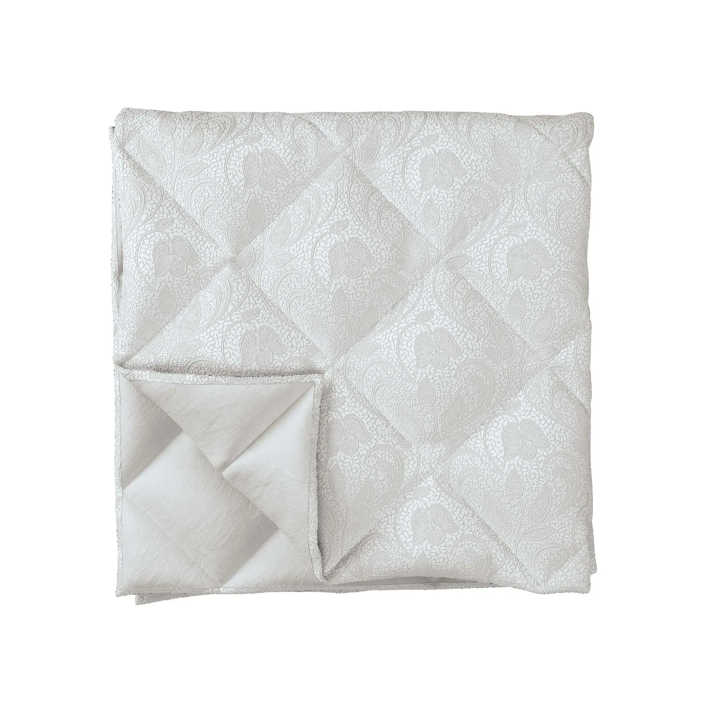Quilted Throw with Botanical Pattern - Platinum