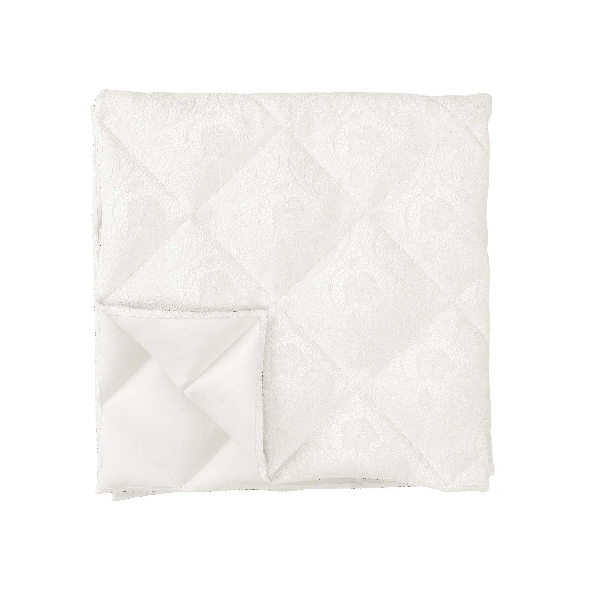 Quilted Throw with Botanical Pattern - White