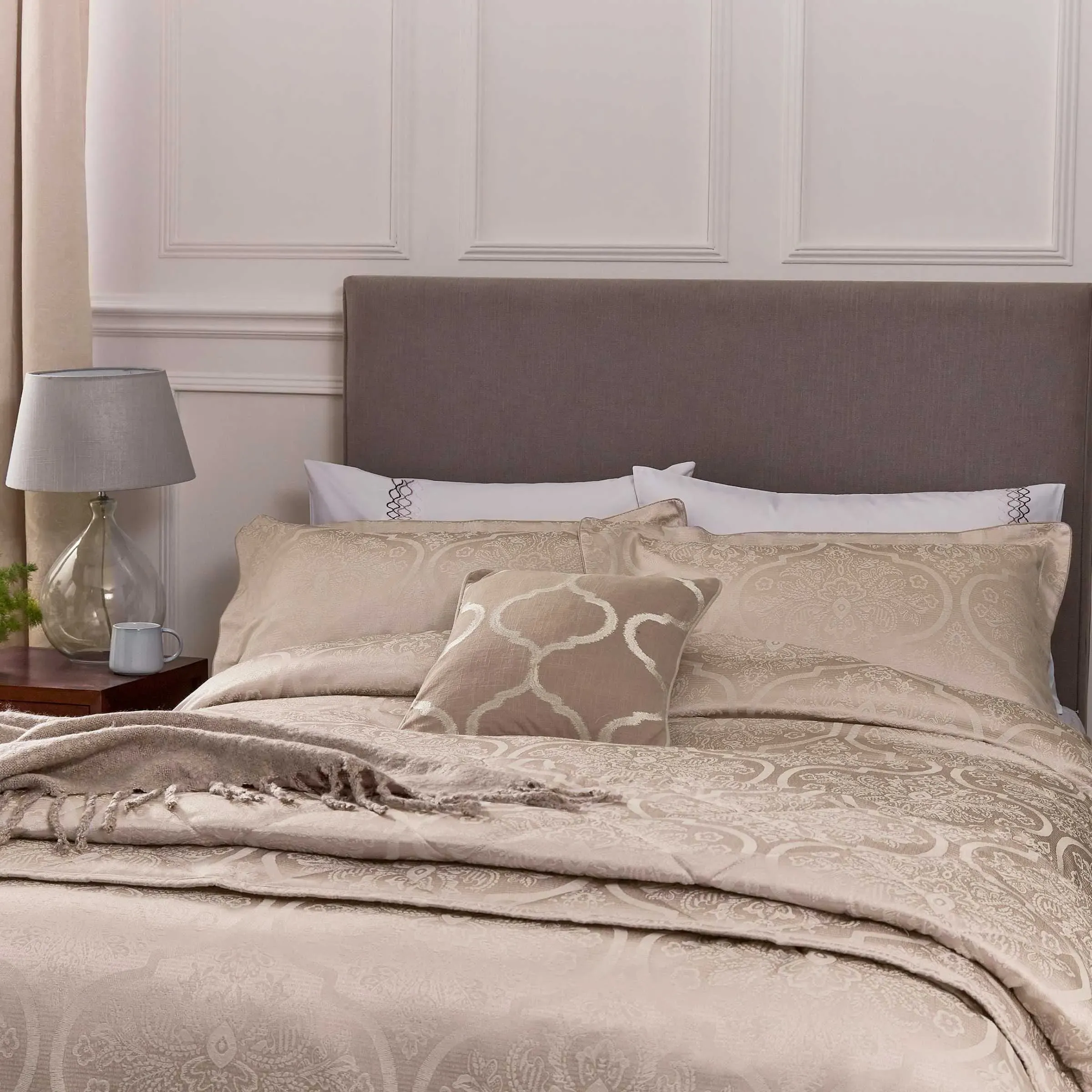 Square Cushion with Embroidery - Tuberose, Cotton