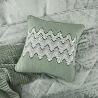 Square Cushion with Geometric Pattern - Sage