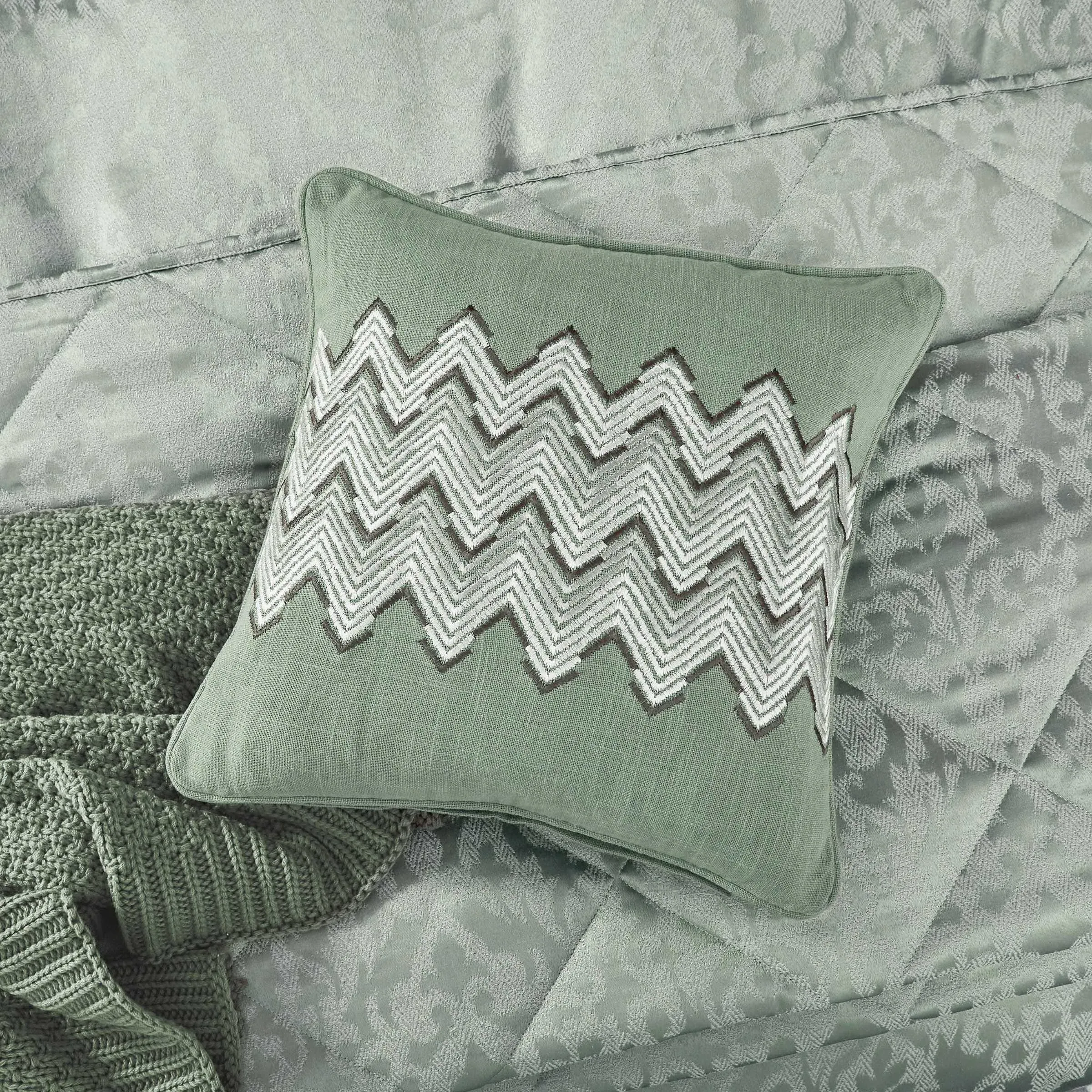 Square Cushion with Geometric Pattern - Sage image