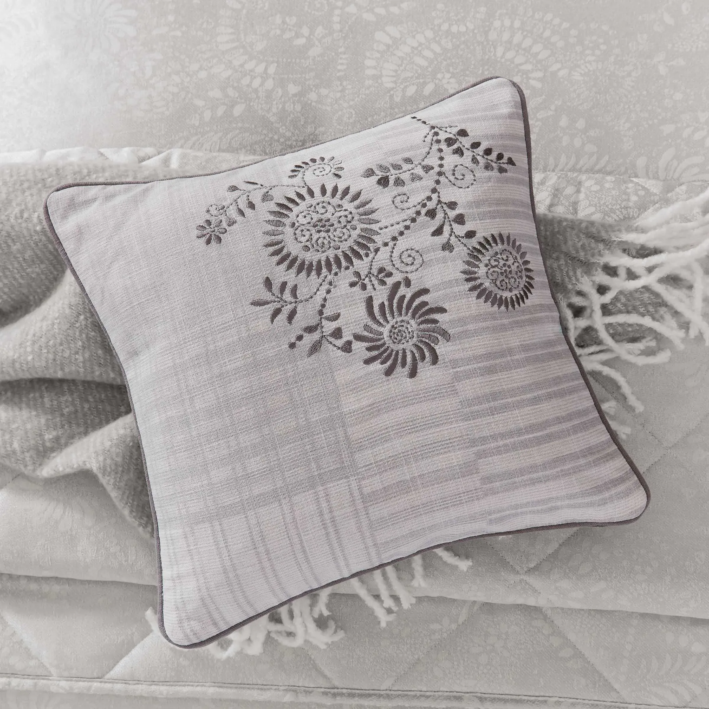 Square Cushion with Piped Edge - Silver, Jacquard image