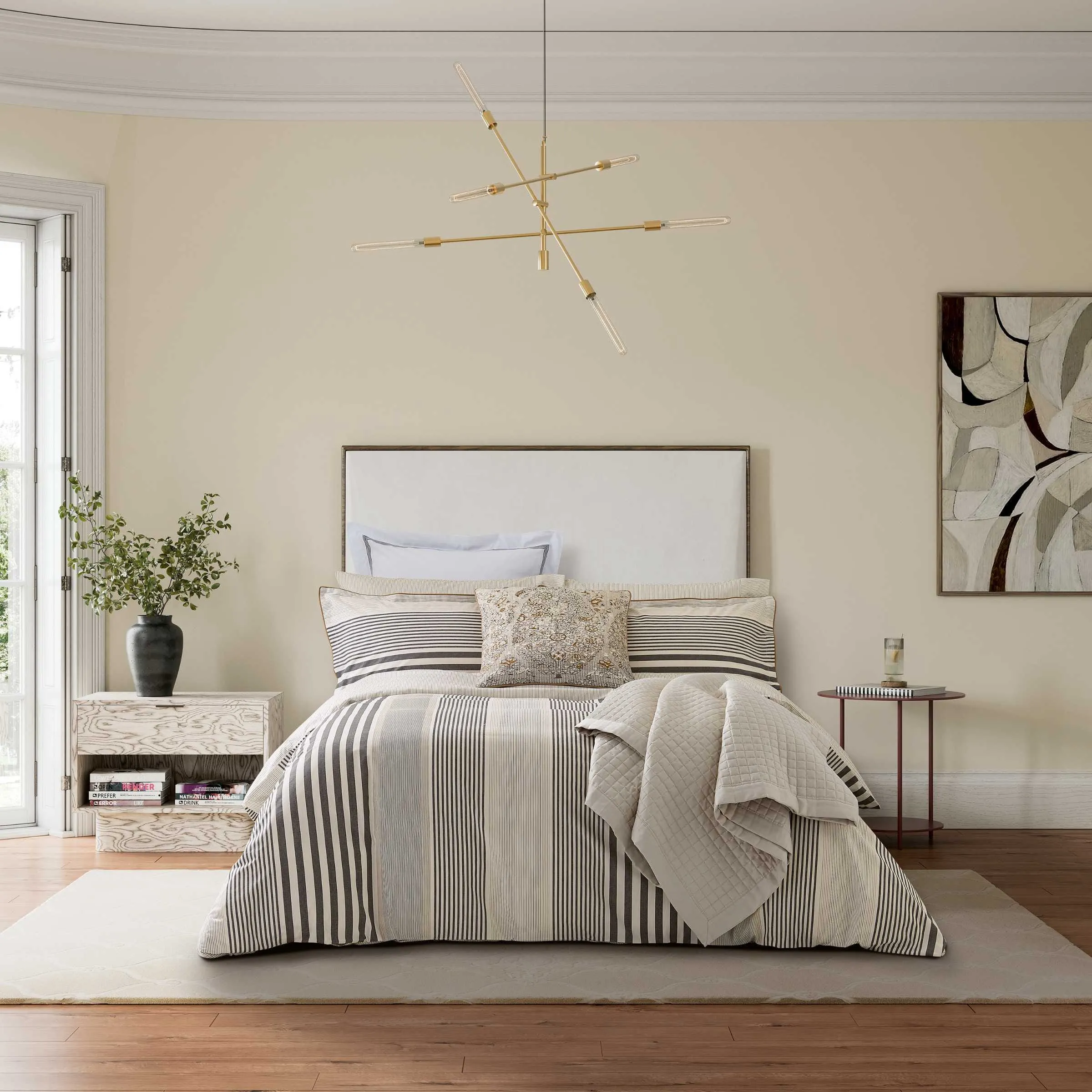 Alba Single Duvet Cover Set - Charcoal & Tan, Cotton Percale alternate view