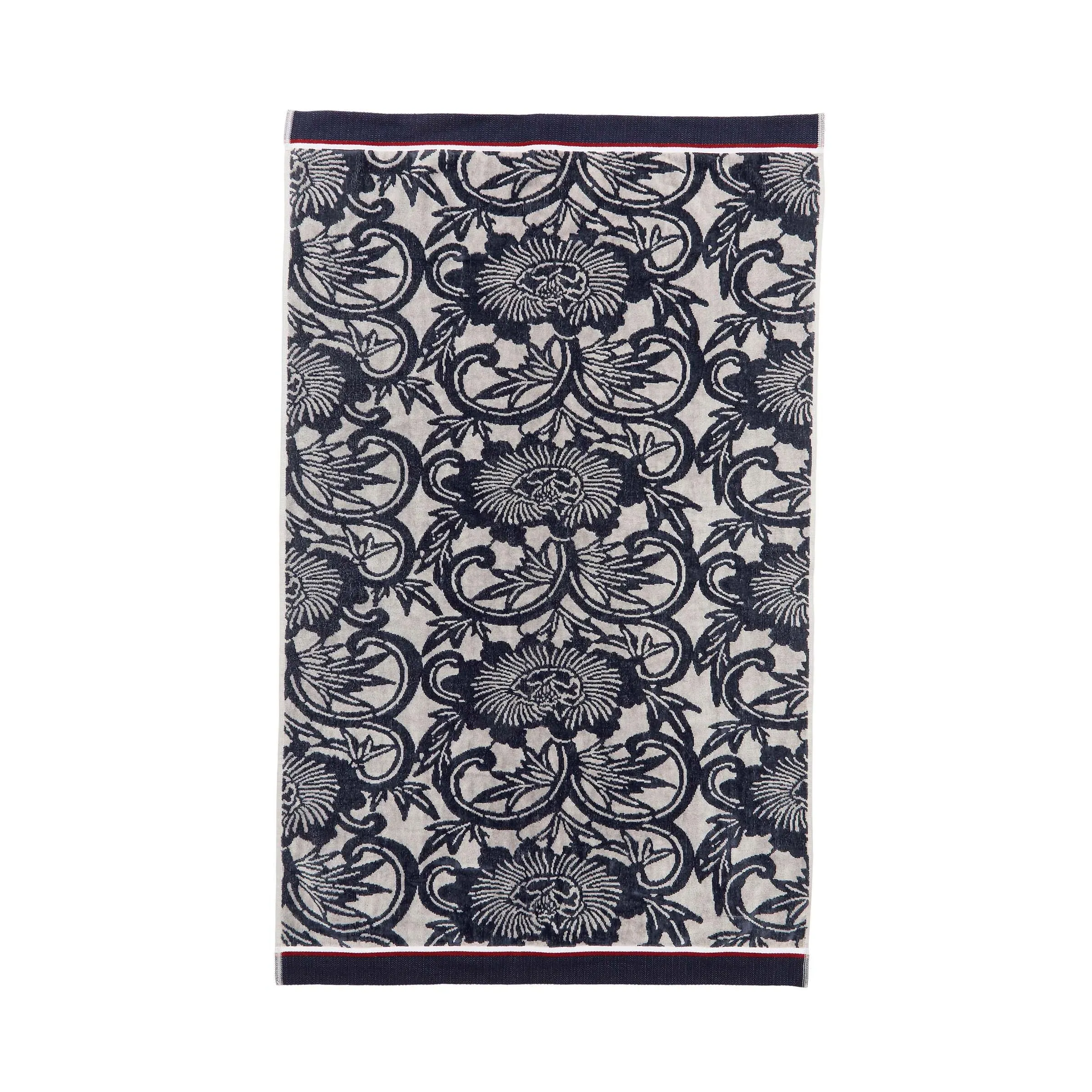 Bath Towel with Floral Design - Navy, Cotton image