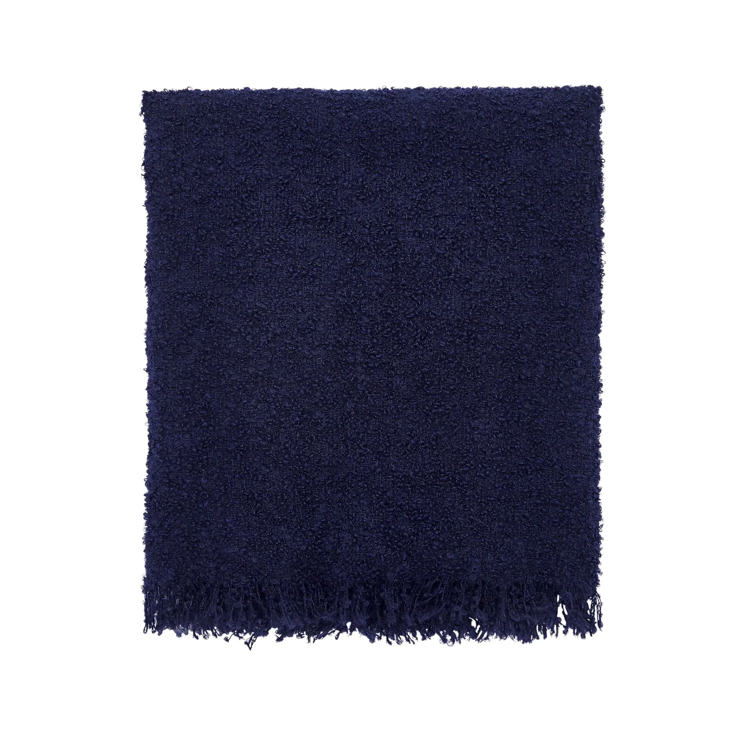 Boucle Throw with Fringe - Navy, Wool