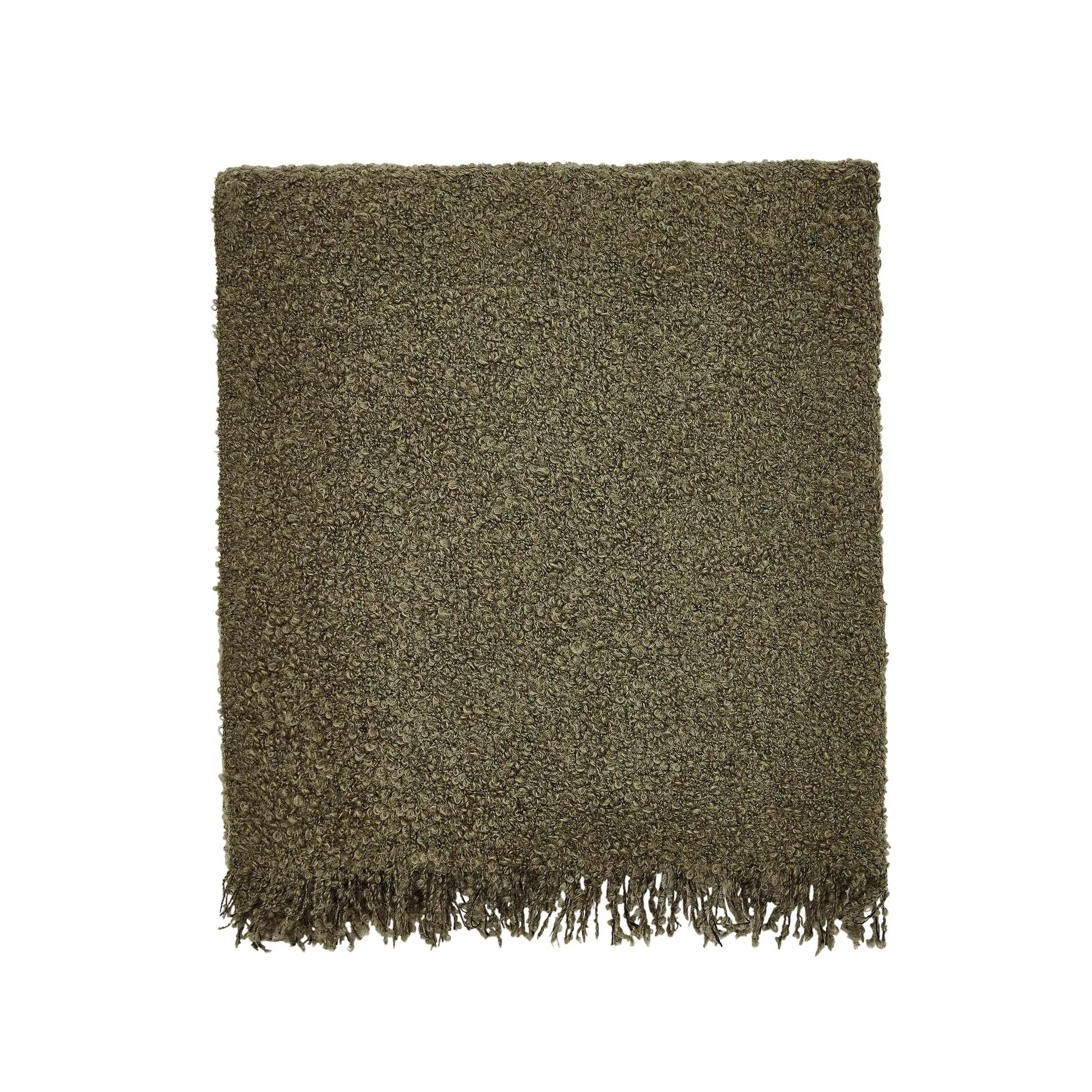 Boucle Throw with Fringe - Olive, Wool
