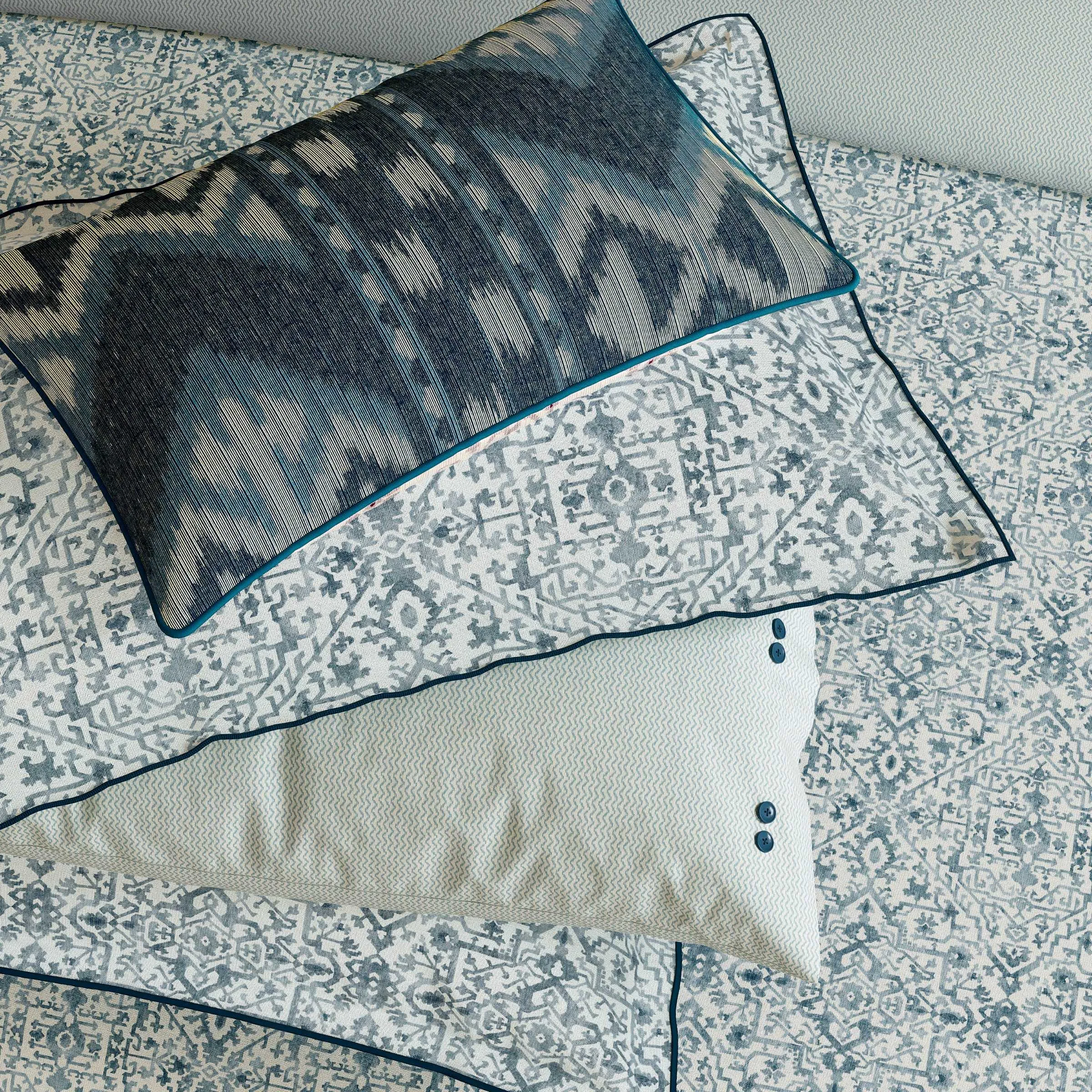 70x40cm Cushion with Ikat Design - Blue alternate view