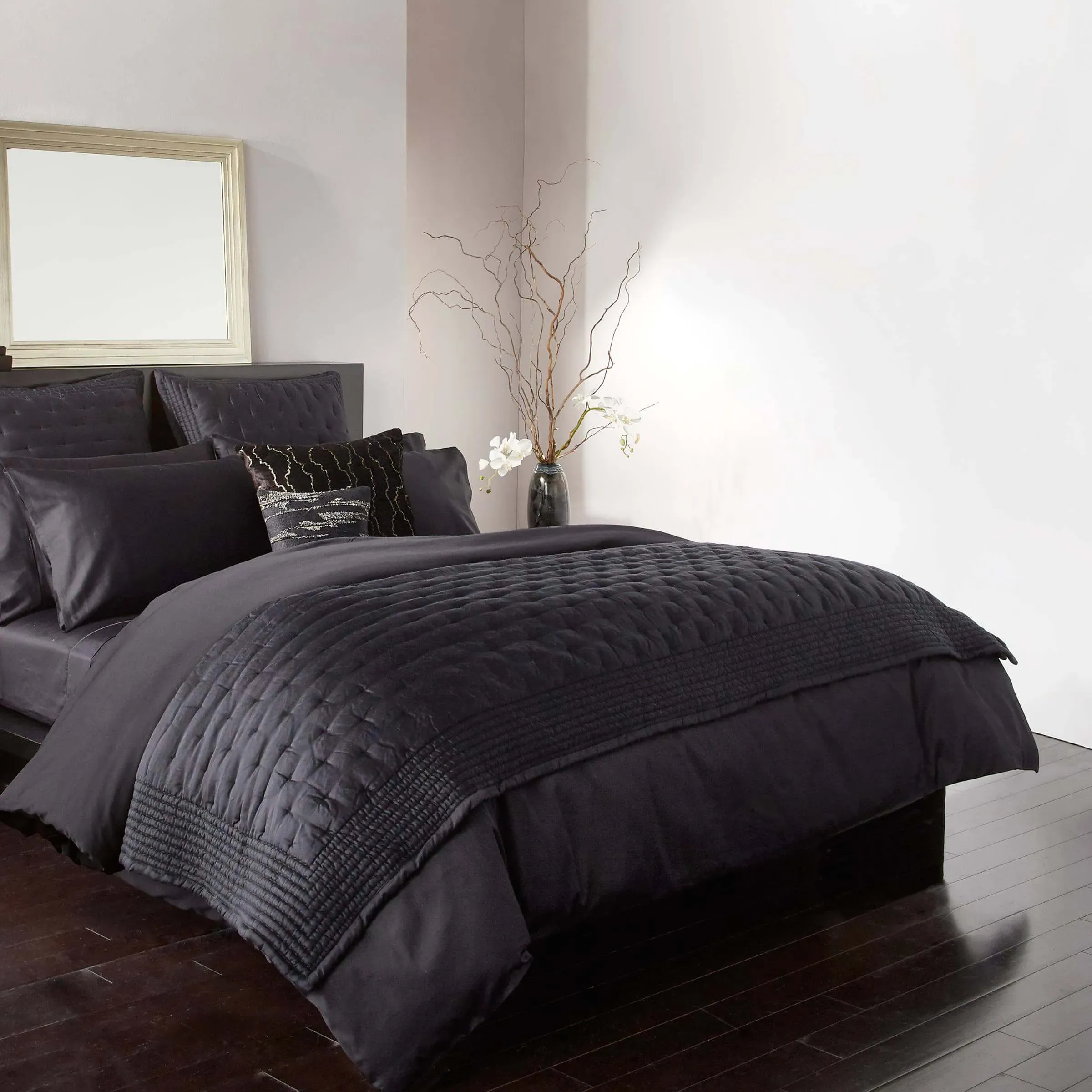 Double Quilted Throw - Black, Silk alternate view