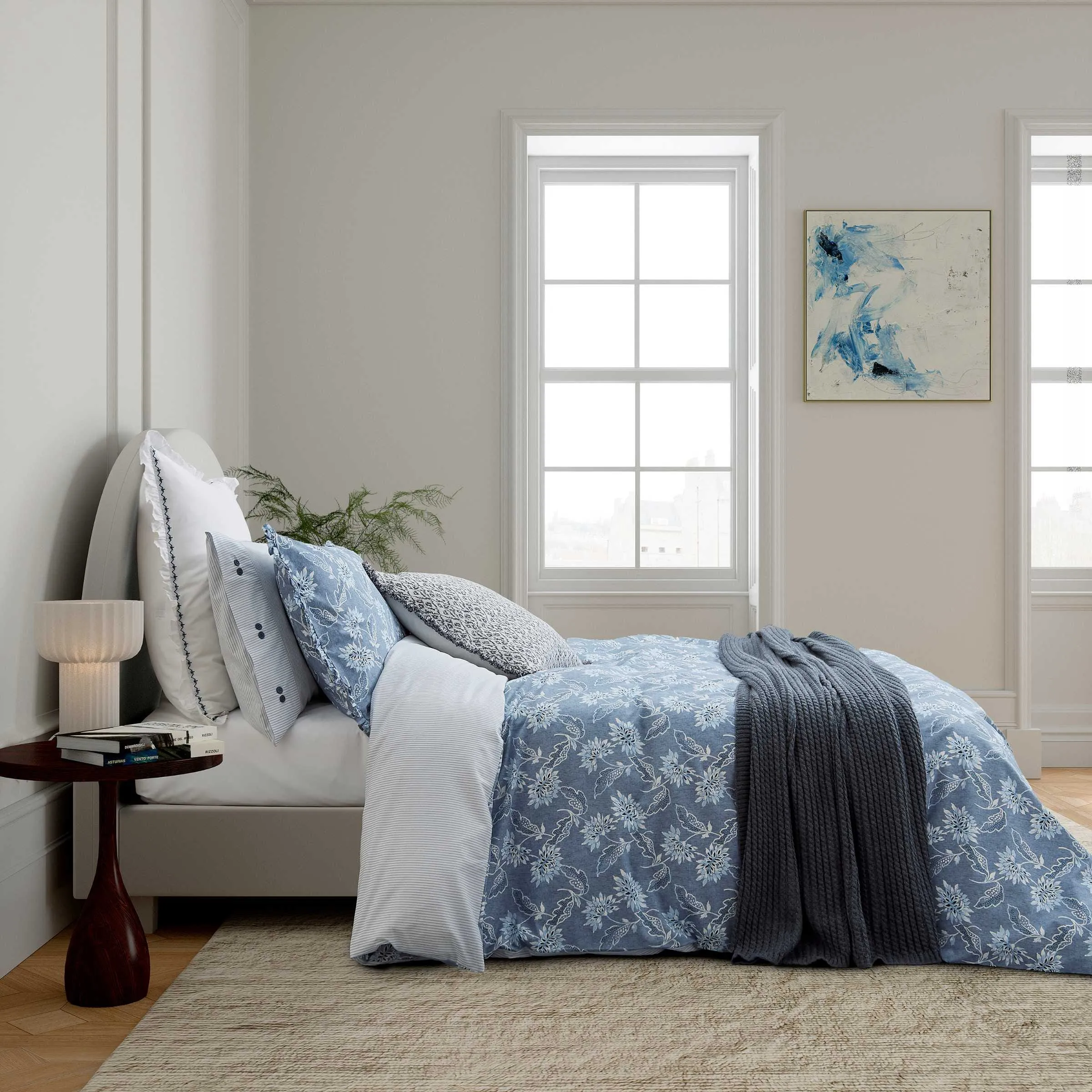 Double Duvet Cover Set - Chambray Blue, Cotton