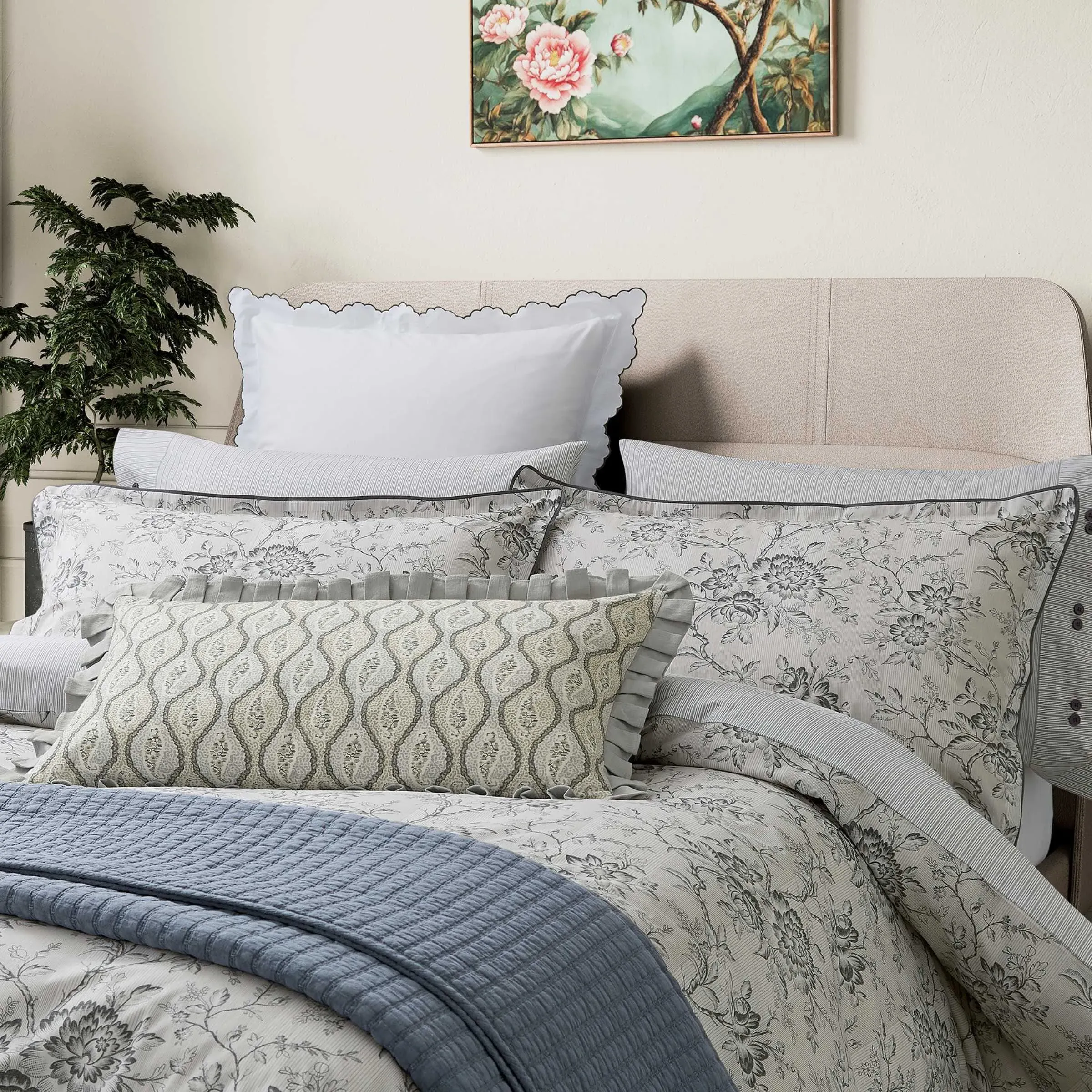 Elena Single Duvet Cover Set - Grey/Green, Cotton Percale product
