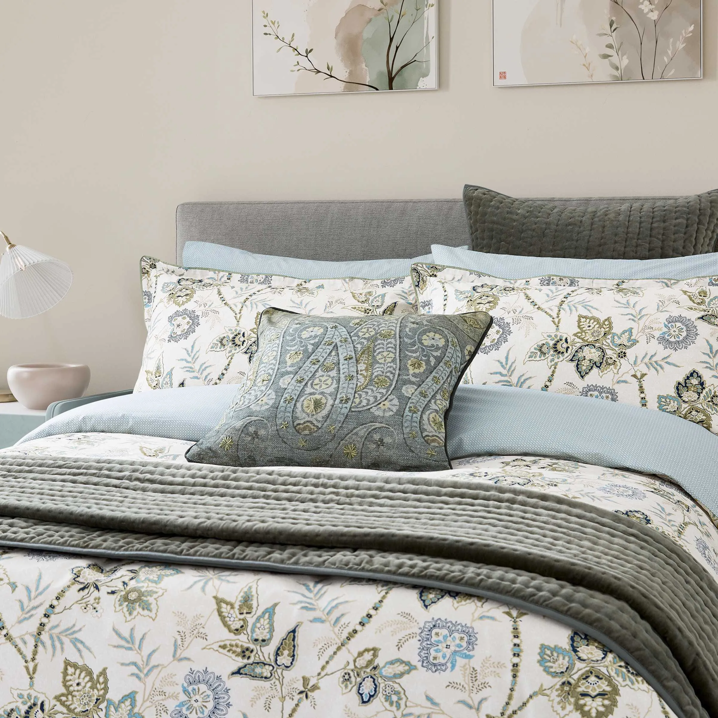 Emira Single Duvet Cover Set - Soft Teal & Green product