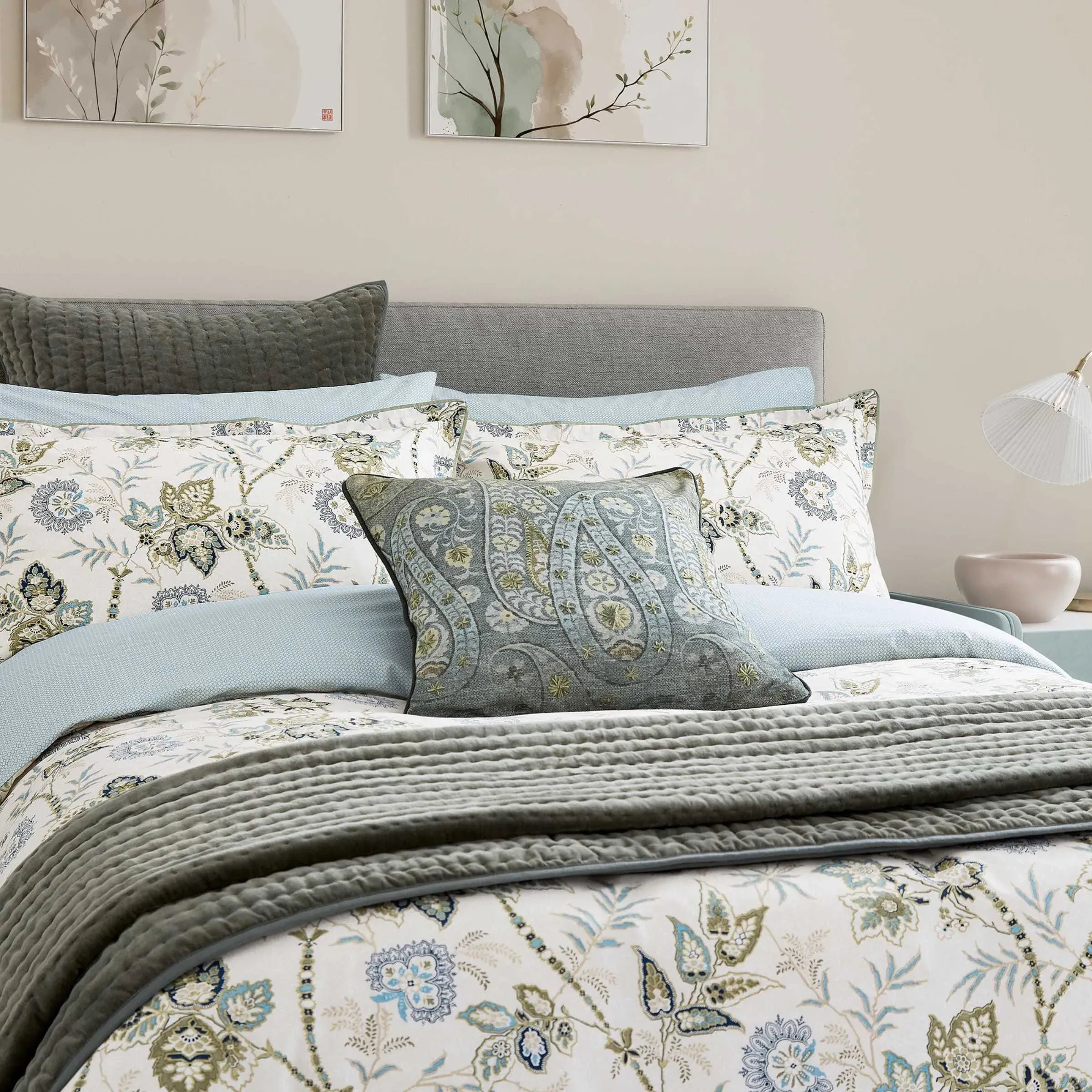 Emira Standard Pillowcases (Pair) - Soft Teal & Green alternate view