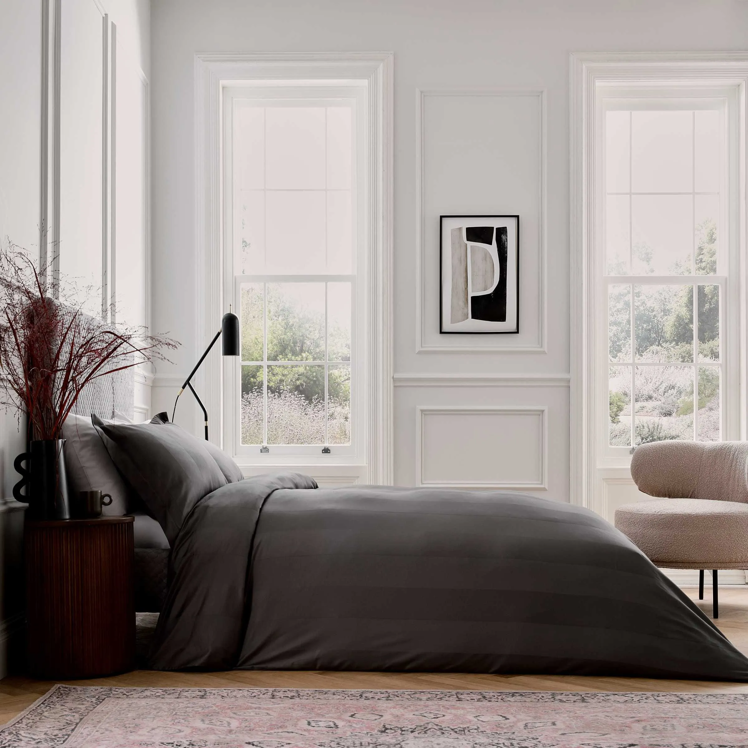 Double Duvet Cover Set with Stripes - Charcoal