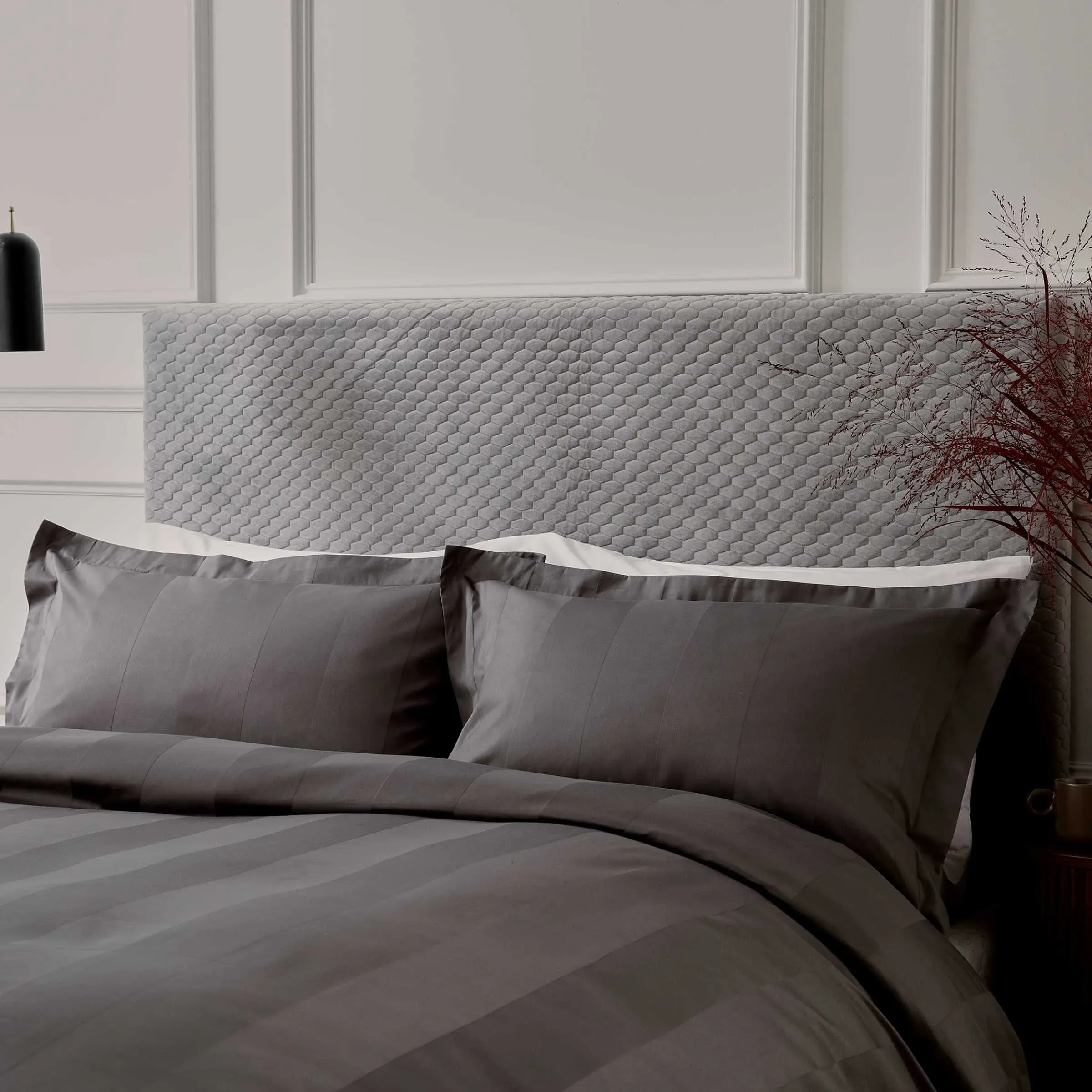 Double Duvet Cover Set with Stripes - Charcoal