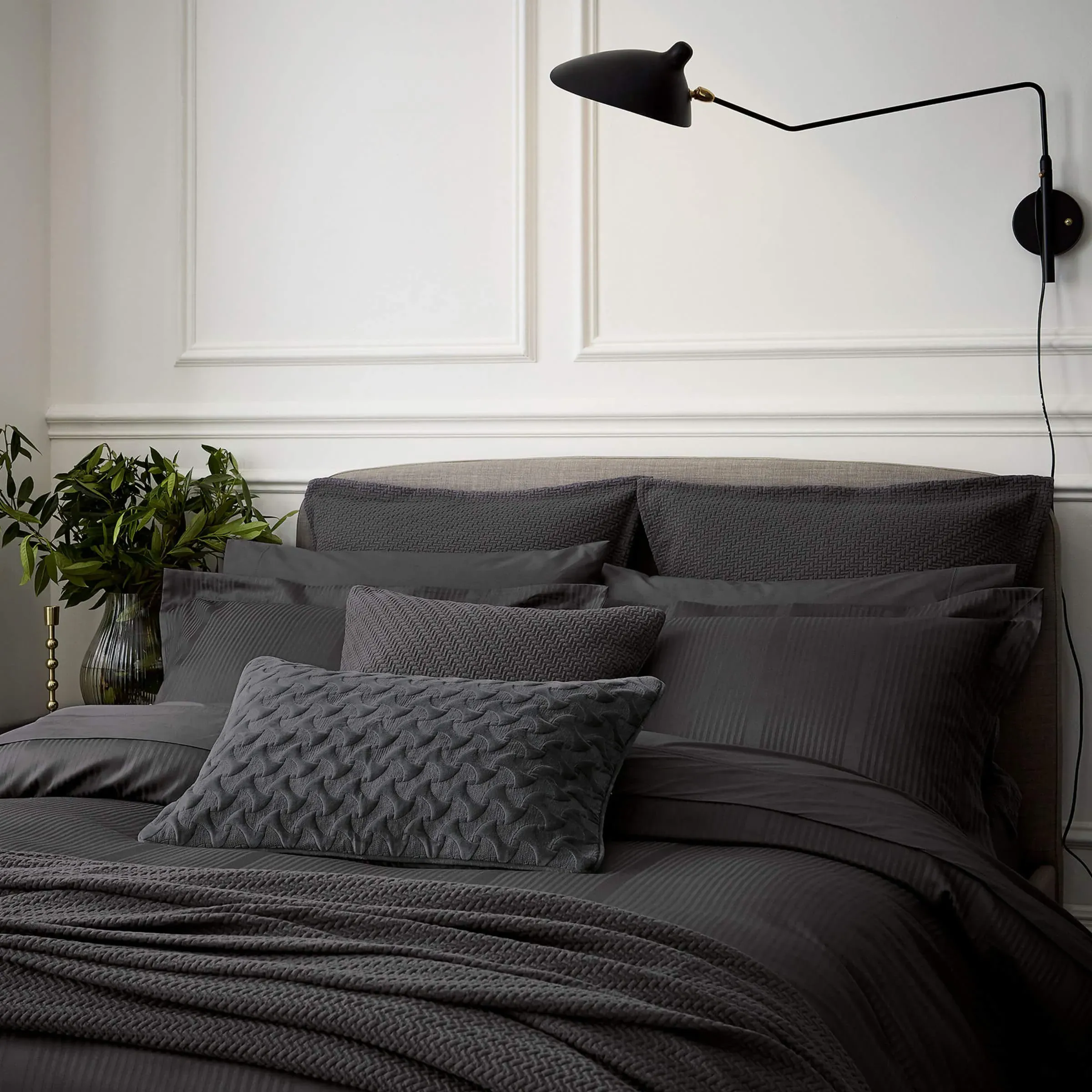 Sham Pillowcase - Charcoal, Egyptian Cotton