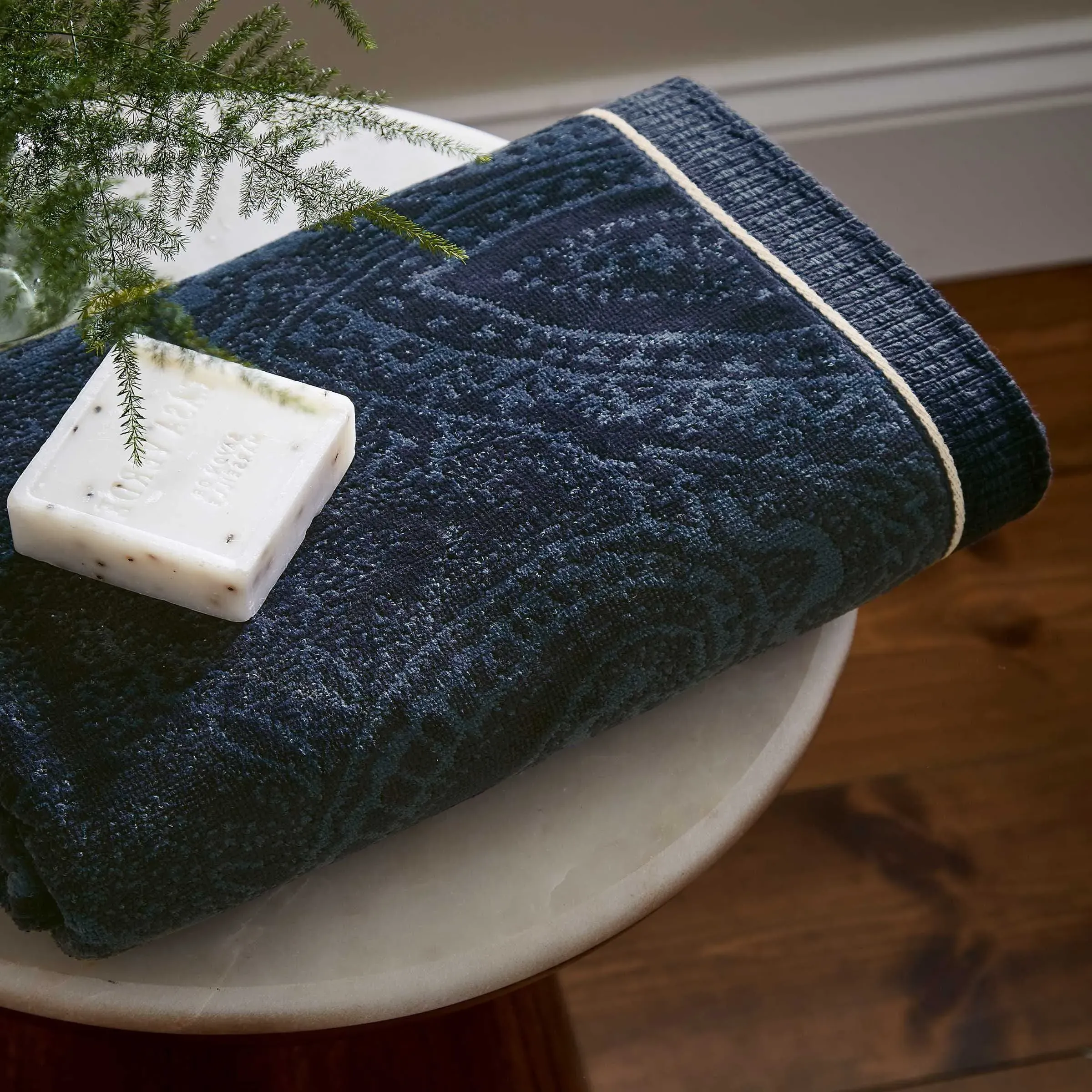 Hand Towel with Paisley Design - Navy, Cotton