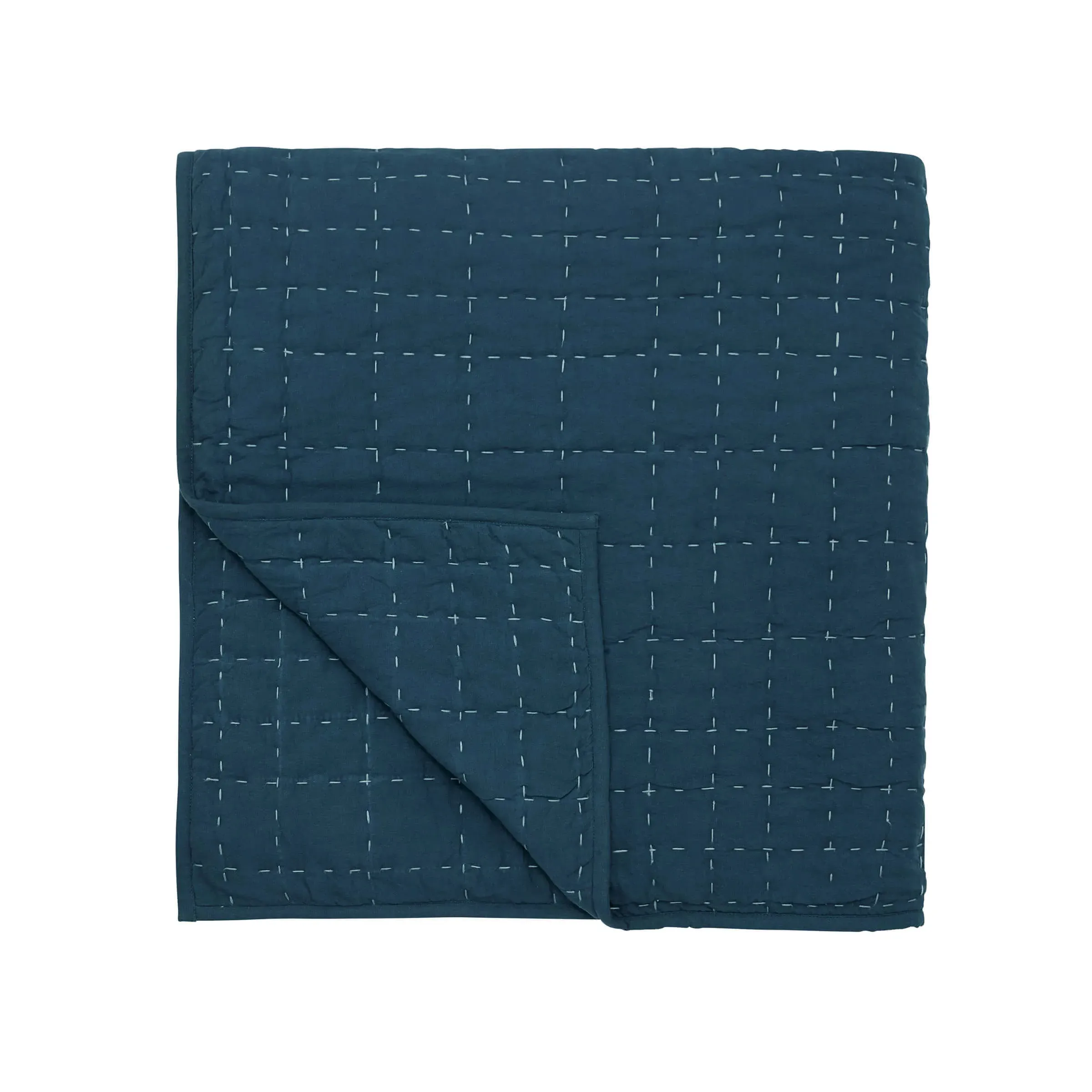 Kantha Throw with Stitch Detail - Teal, Cotton image