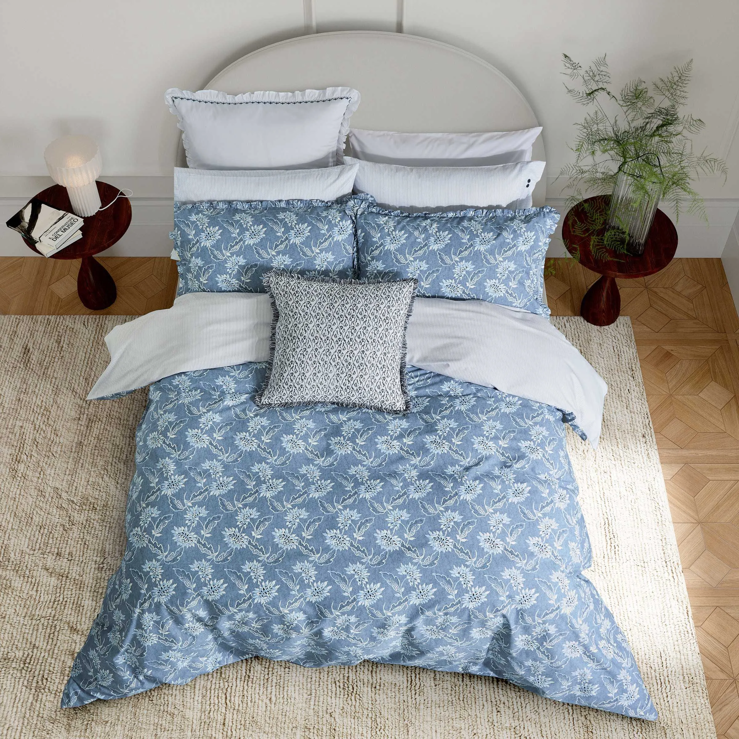 King Size Duvet Cover Set - Chambray Blue, Cotton