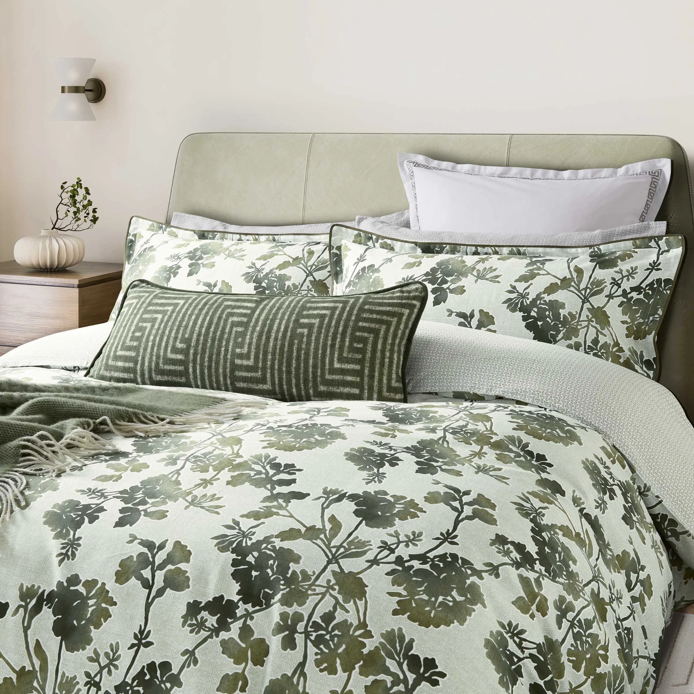 King Size Duvet Cover Set - Green, Cotton Sateen