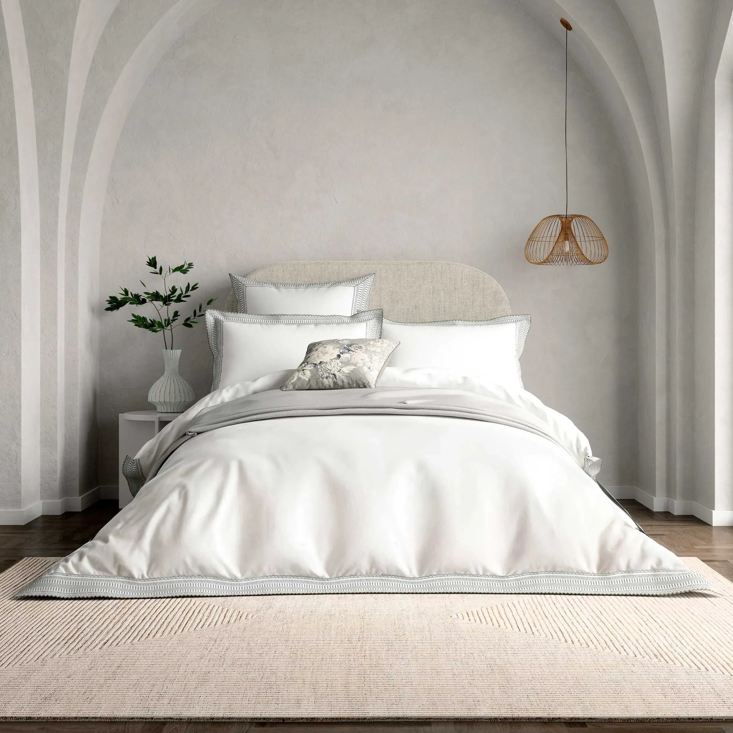 King Size Duvet Cover Set - White, Embroidered