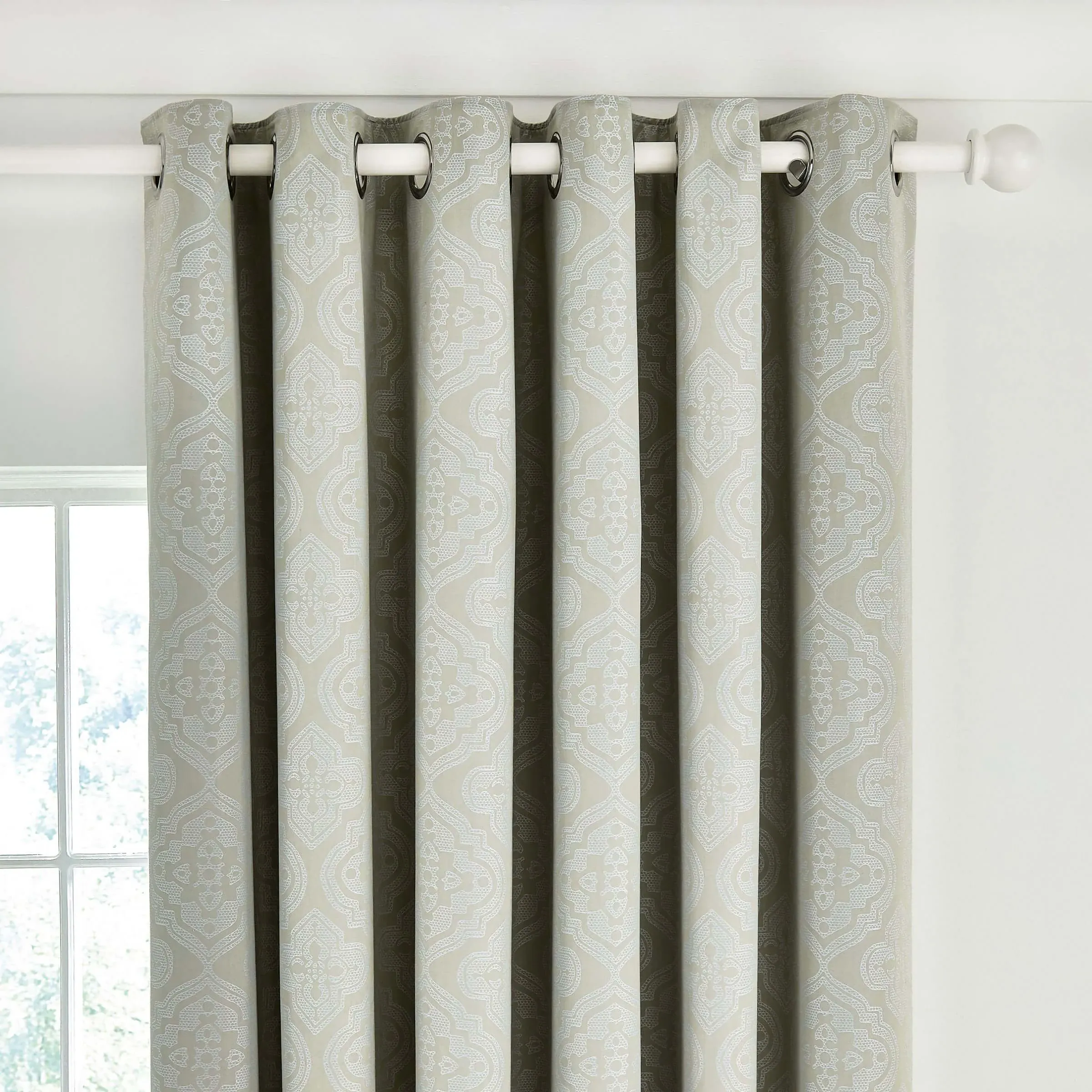 Lined Curtains with Jacquard Design - Sage