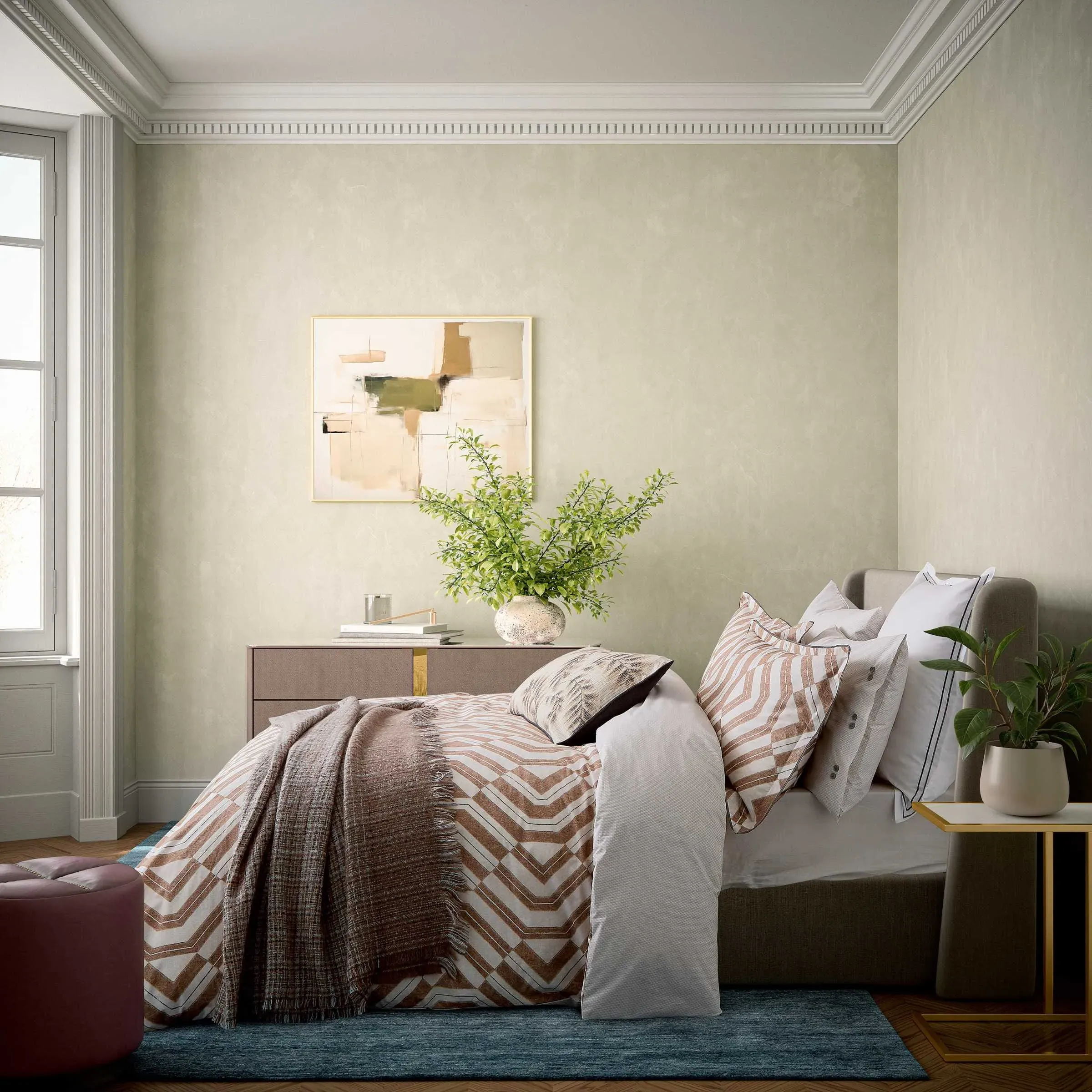 Osanna Single Duvet Cover Set - Charcoal & Tan, Cotton Percale alternate view