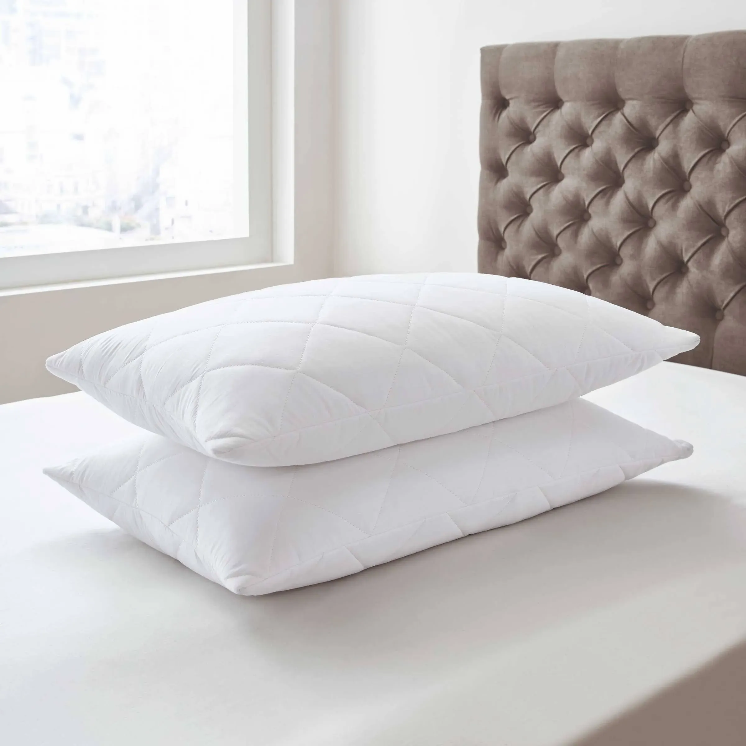 Quilted Pillowcase Protector - White, Cotton image
