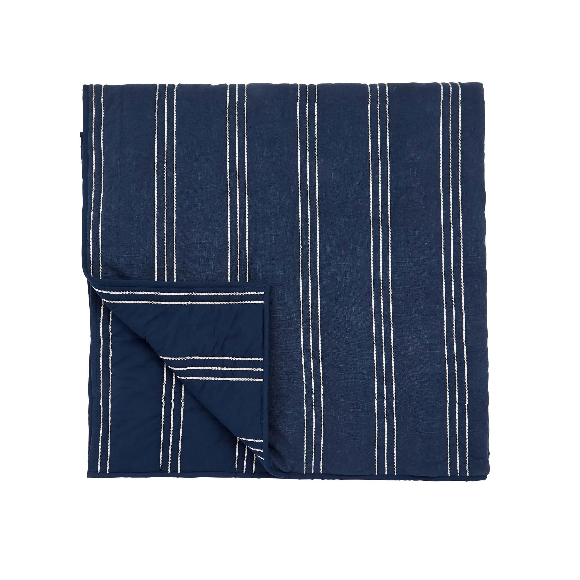 Quilted Throw with Embroidery - Denim Blue, Cotton image