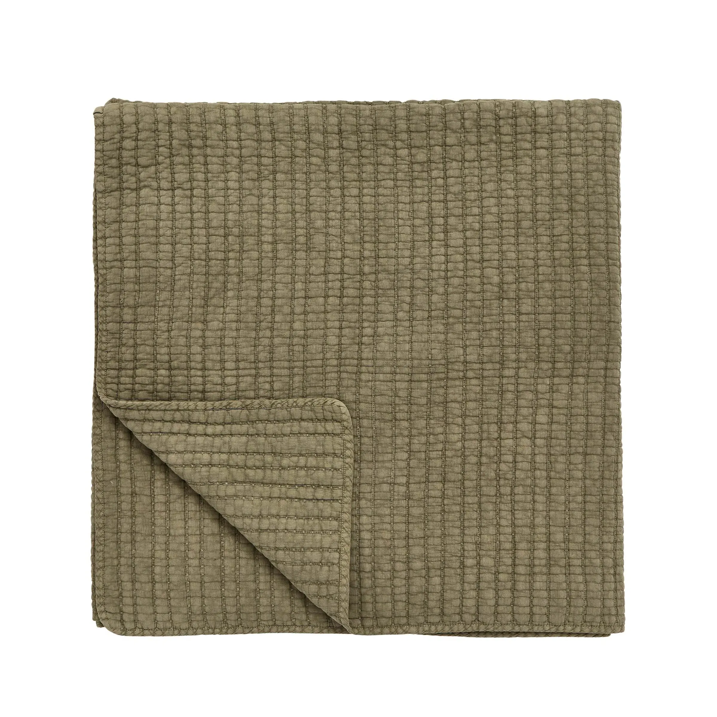 Quilted Throw with Floral Print - Sage Green image