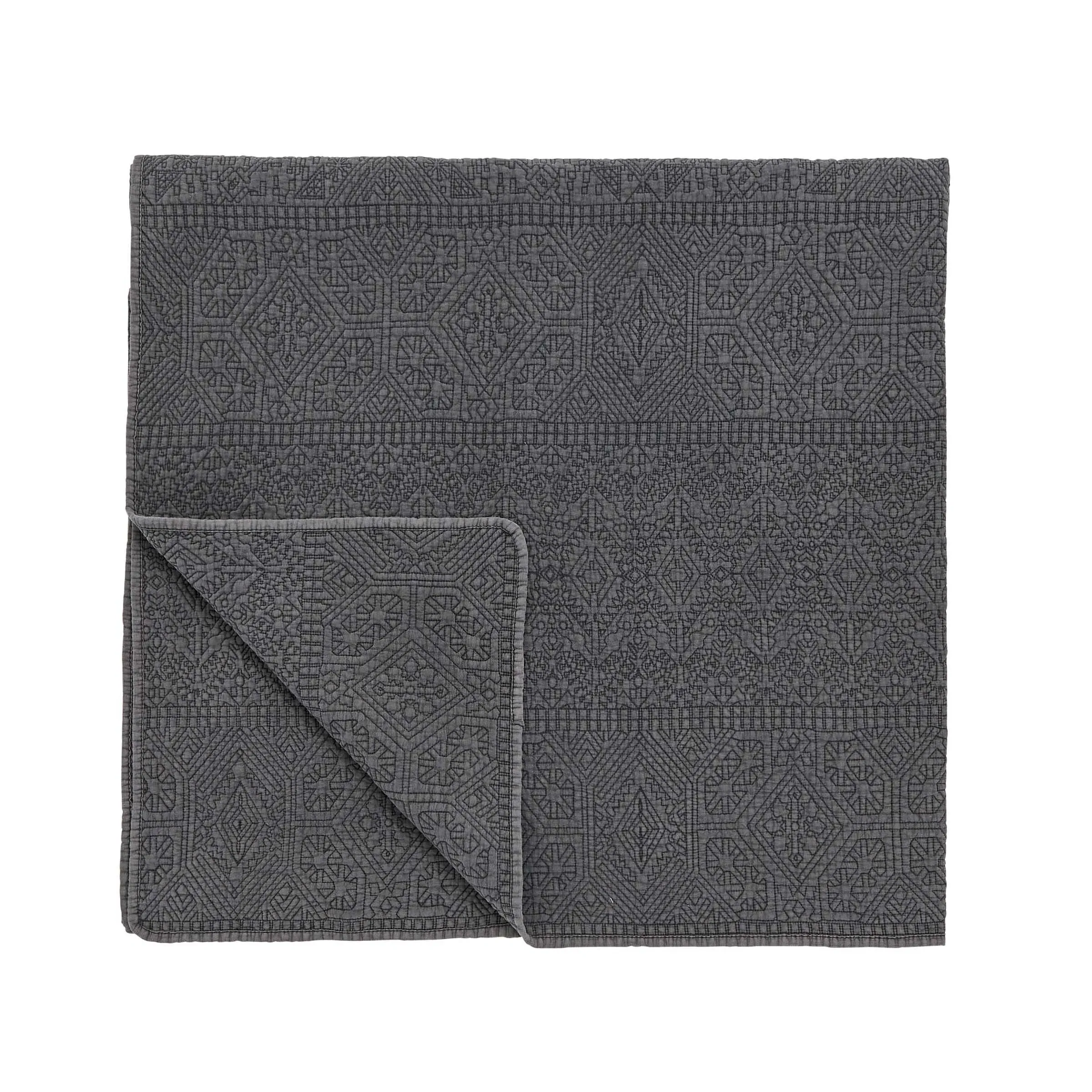 Quilted Throw with Geometric Pattern - Chalk image