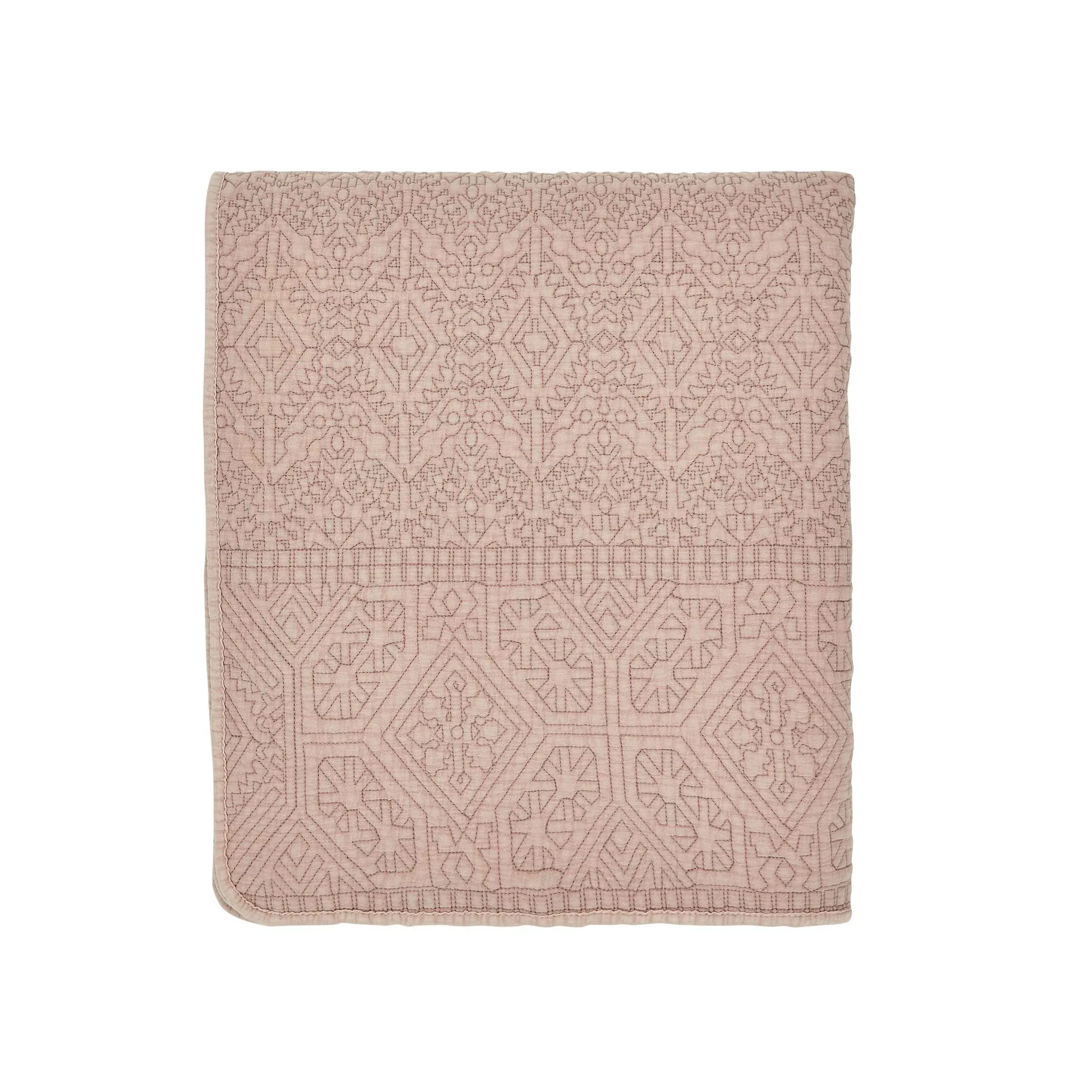 Quilted Throw with Geometric Pattern - Coral image