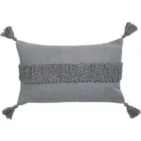 Embroidered Cushion with Tassels - Grey, Cotton