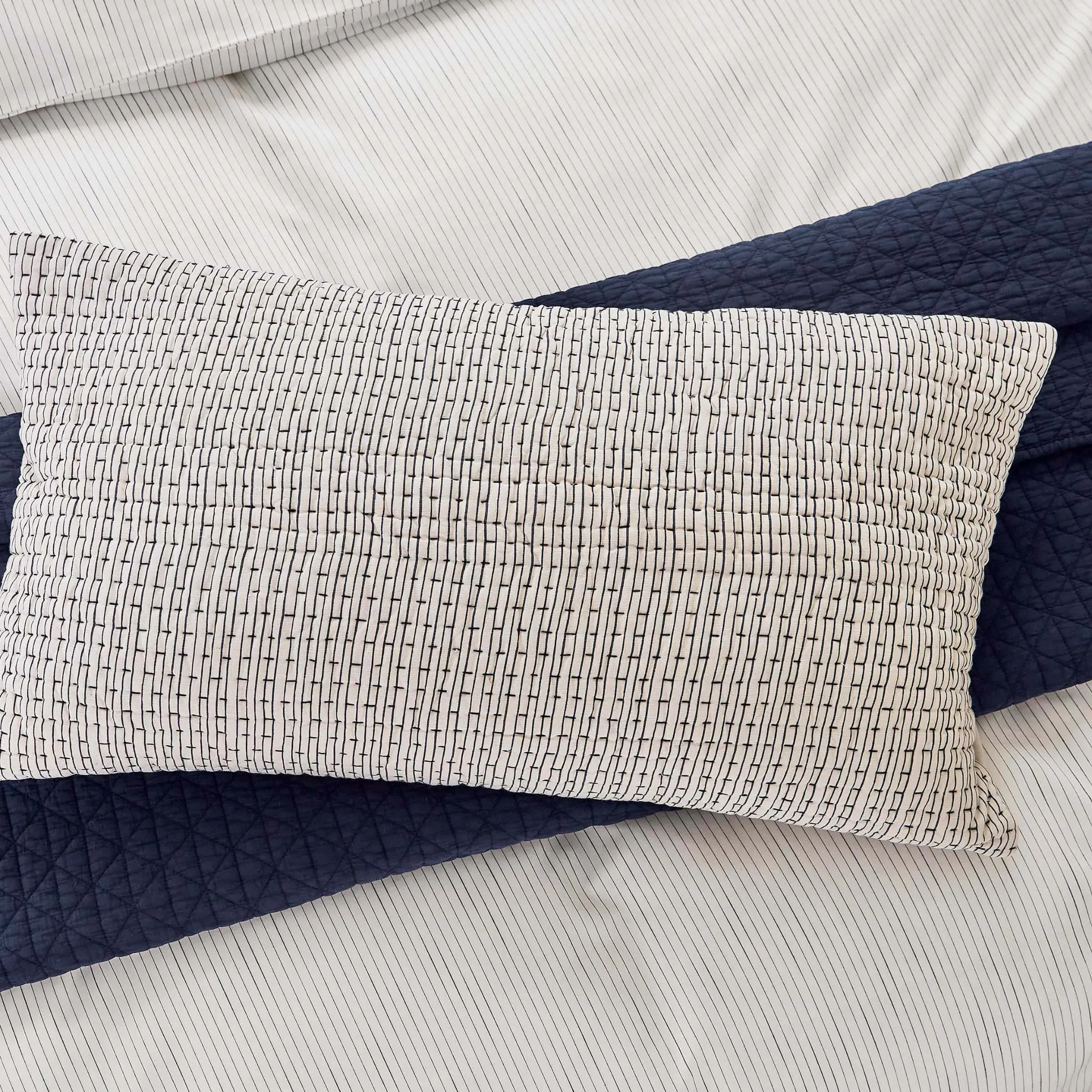 Rectangular Quilted Cushion - Chalk, Linen