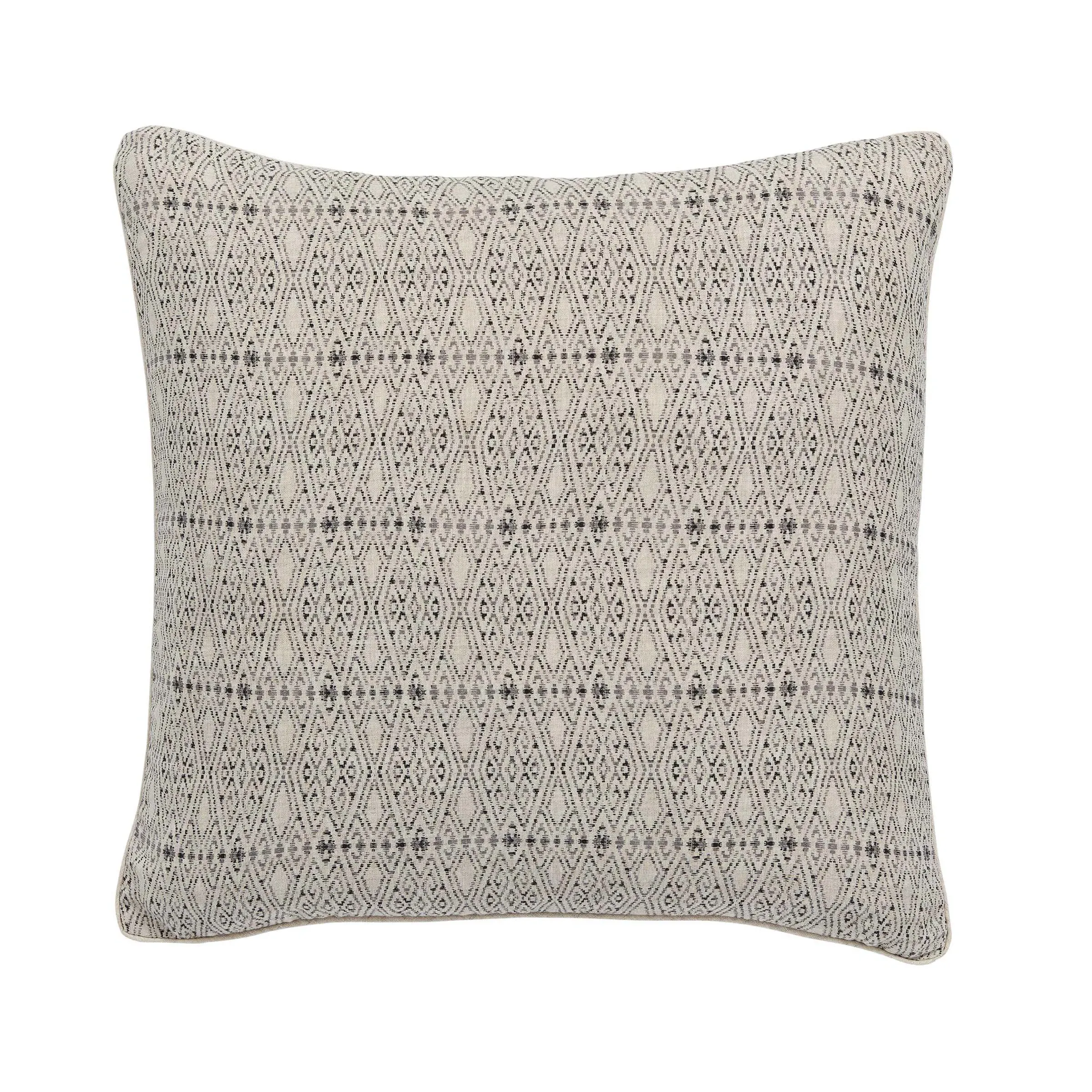 Square Cushion with Kelim Pattern - Dark Grey, Linen