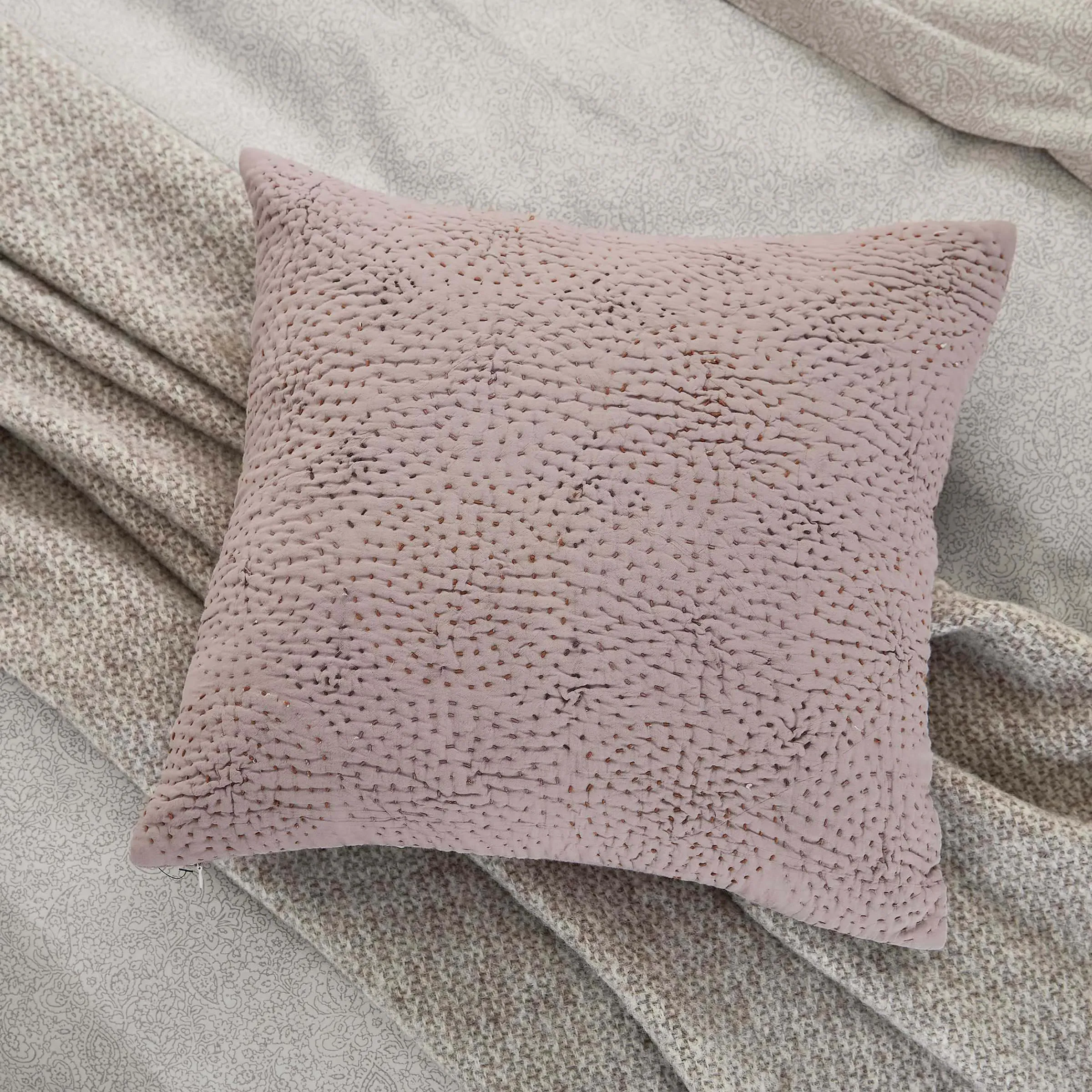 Square Quilted Cushion - Heather, Cotton
