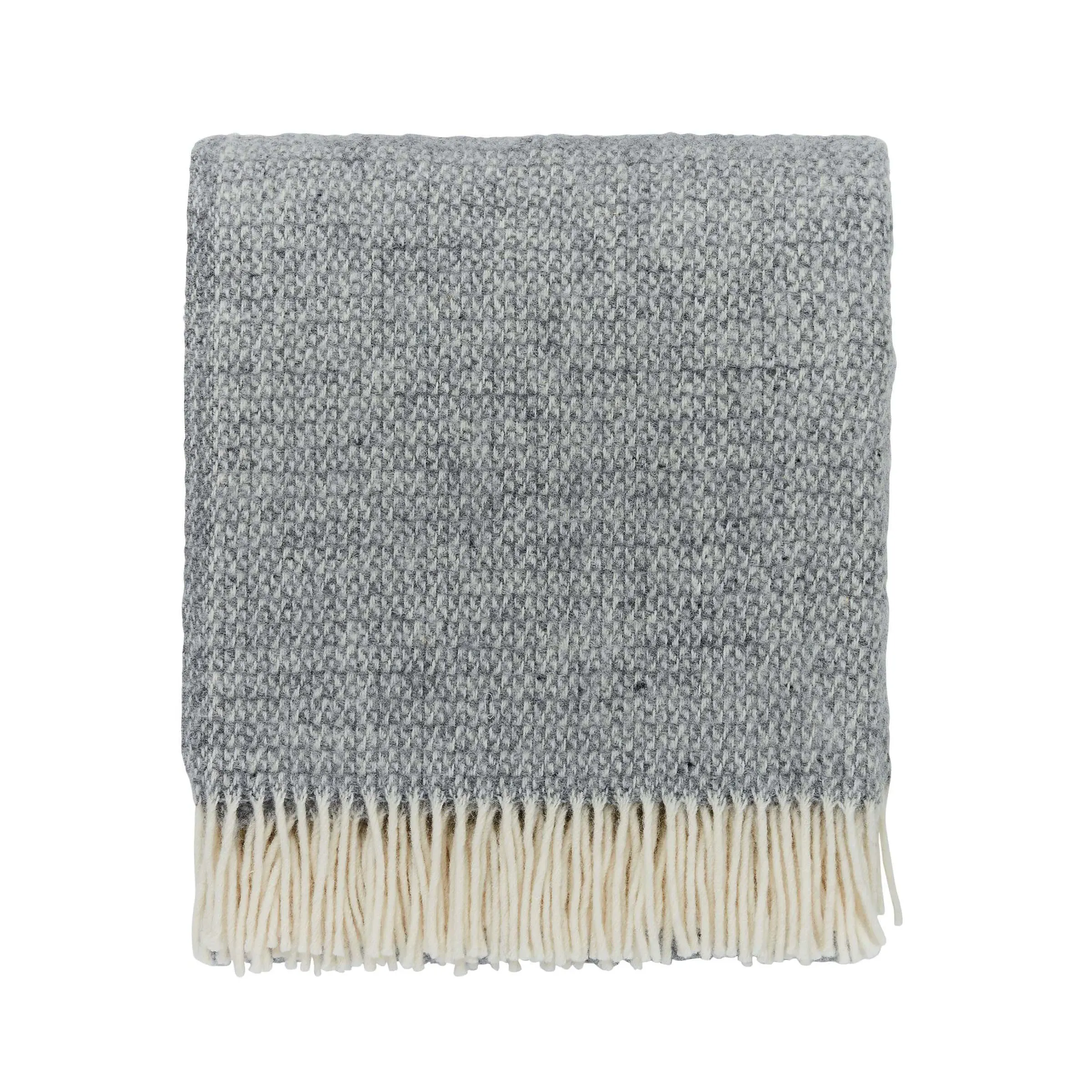 Woven Throw with Fringe - Grey, Wool